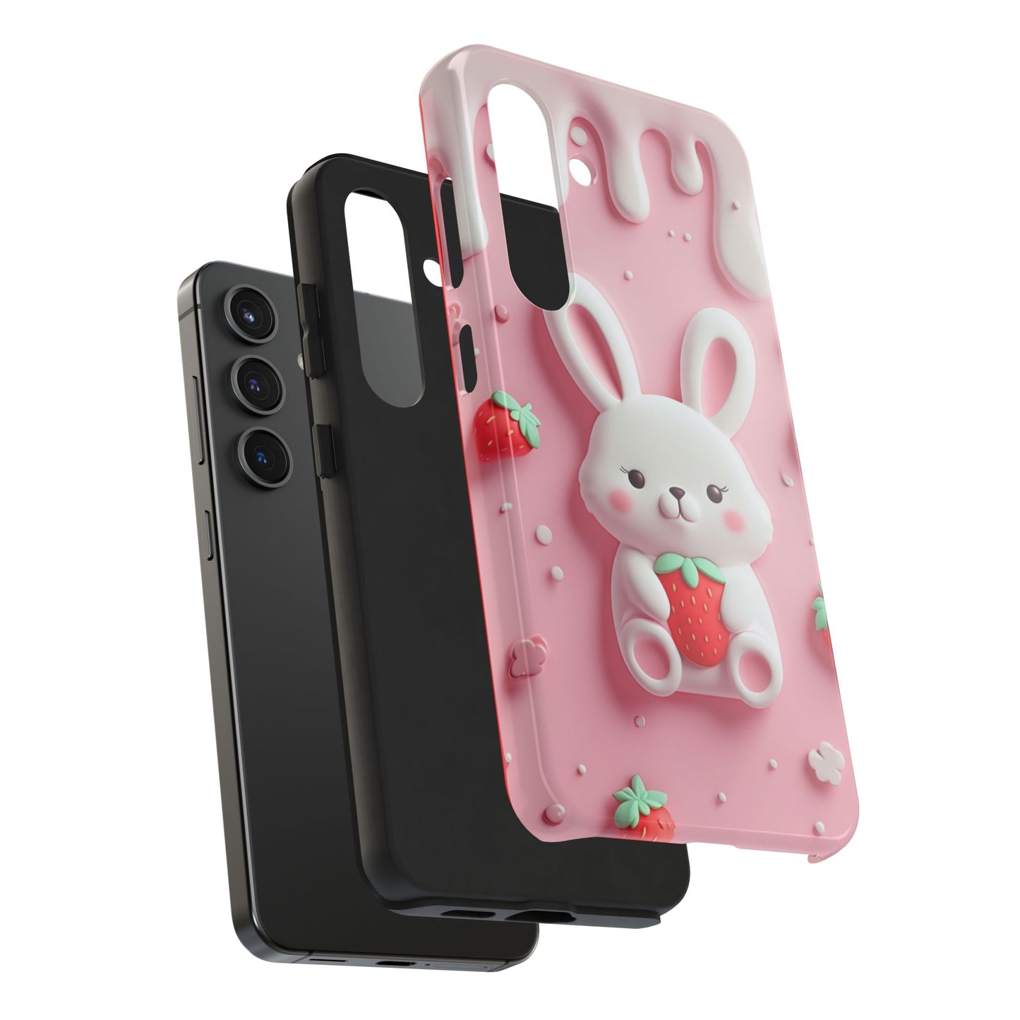 Cute Bunny Strawberry Tough Phone Case - Perfect for Kids & Spring Celebrations