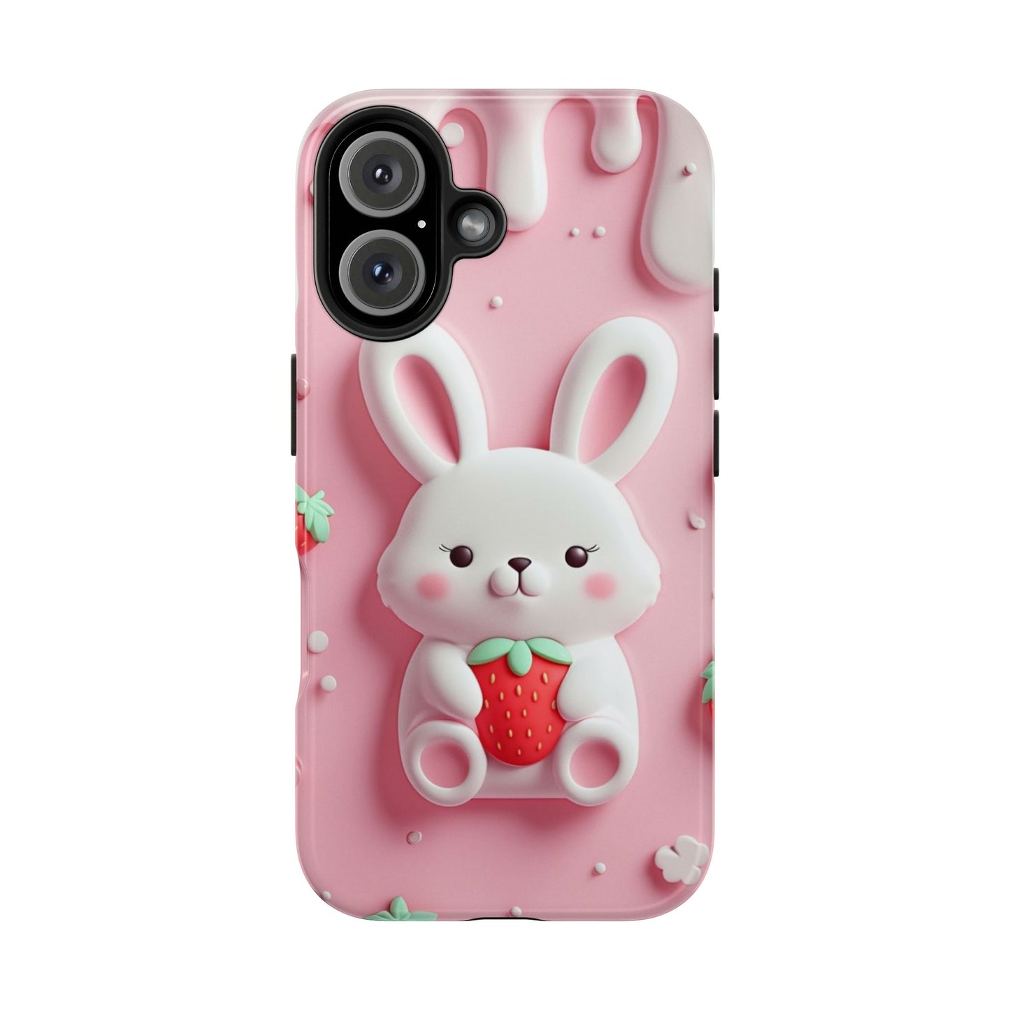 Cute Bunny Strawberry Tough Phone Case - Perfect for Kids & Spring Celebrations