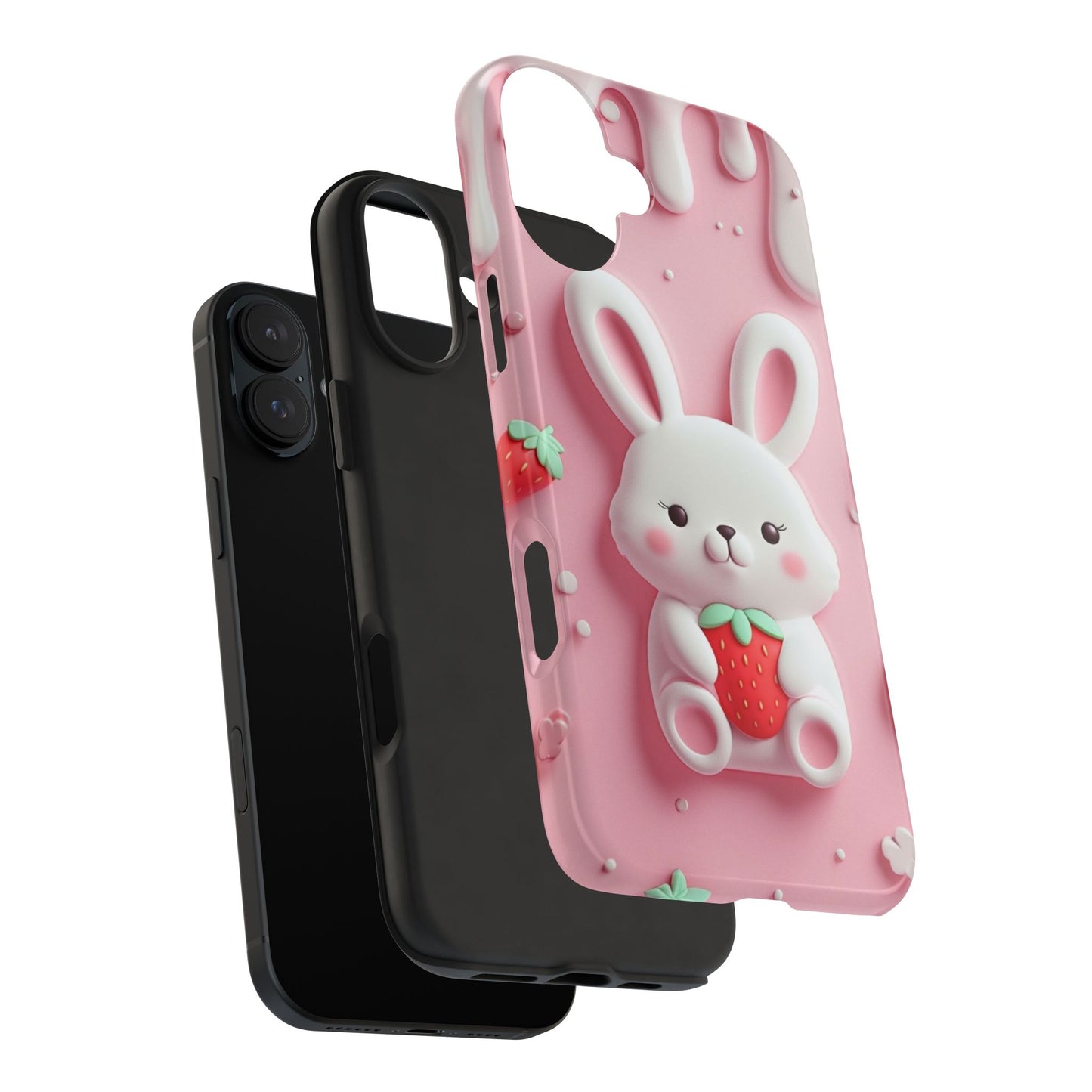 Cute Bunny Strawberry Tough Phone Case - Perfect for Kids & Spring Celebrations