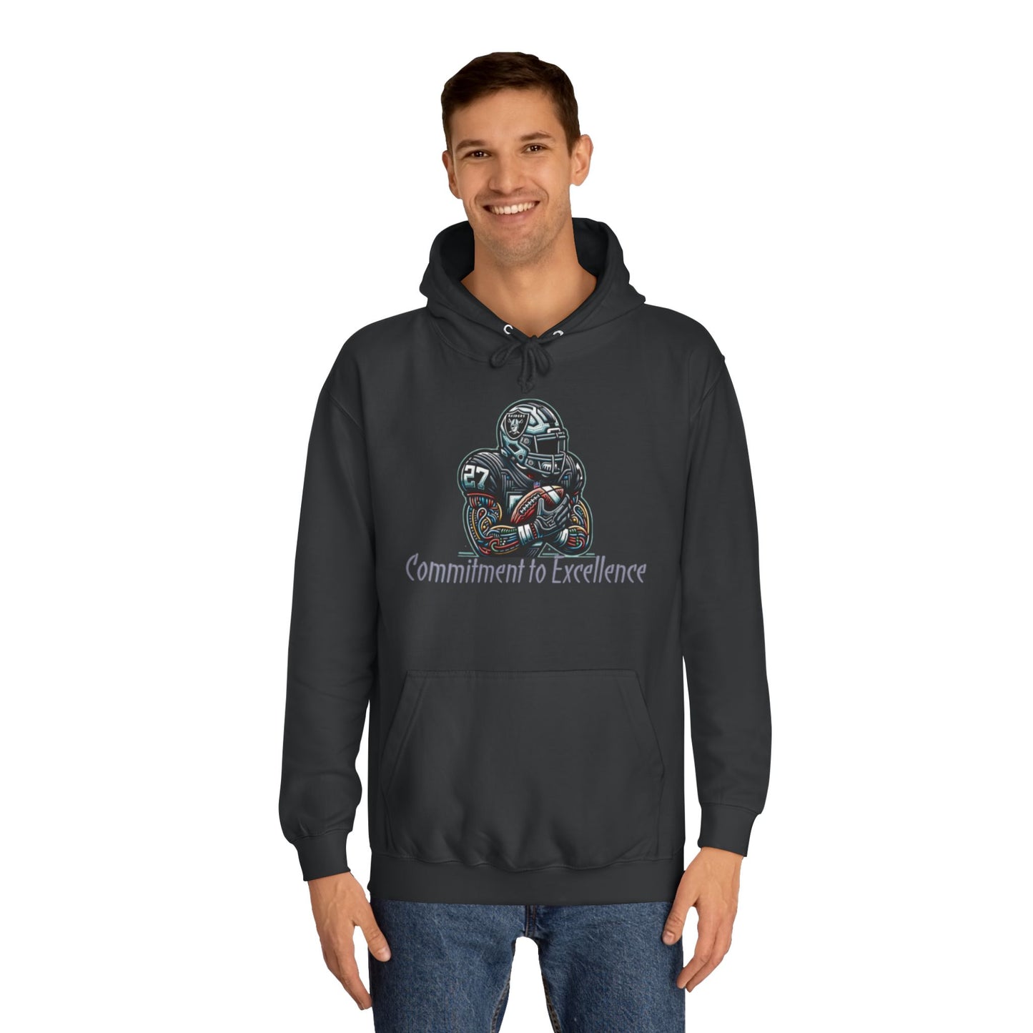 Jet Black NFL Men’s Hoodie – "Commitment to Excellence" Game Day Football Sweatshirt with Drawstrings & Kangaroo Pocket