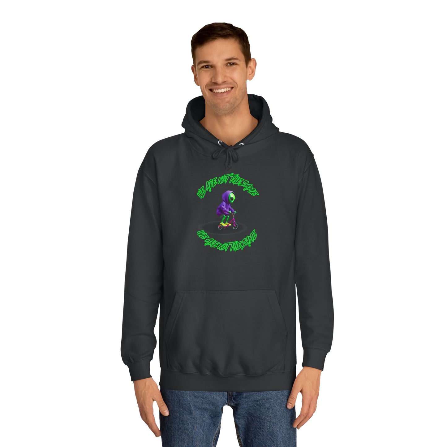 Cosmic Charcoal Hoodie for Men & Women – Alien "We Are Not The Same" Statement