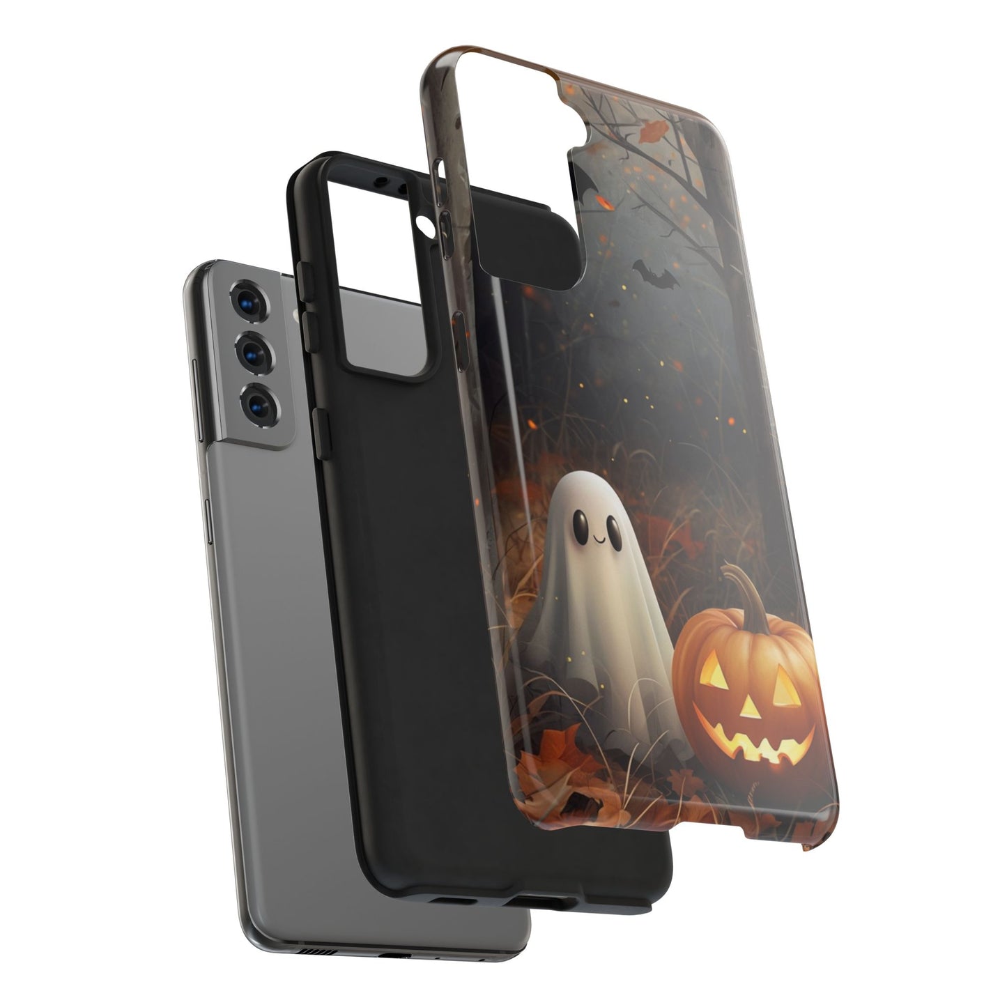 Spooky Halloween Phone Case - Tough Protective Cover with Ghost and Pumpkin Design