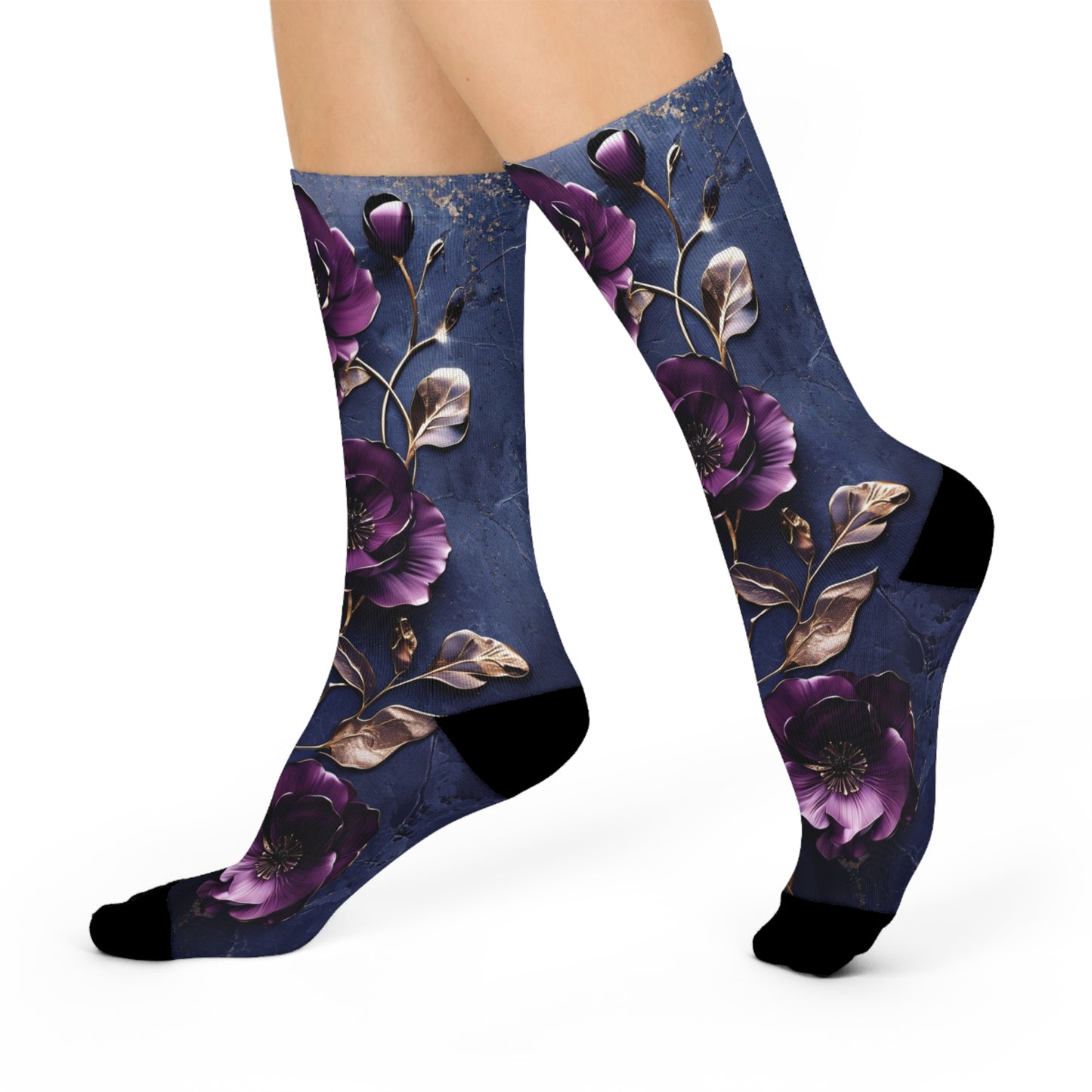 Cushioned Crew Socks Antique Purple Roses