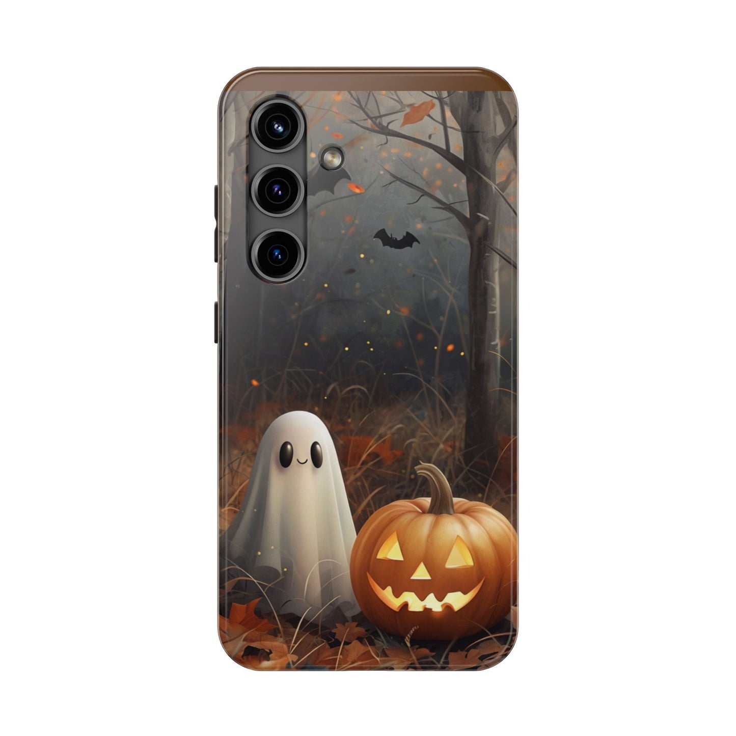 Spooky Halloween Phone Case - Tough Protective Cover with Ghost and Pumpkin Design