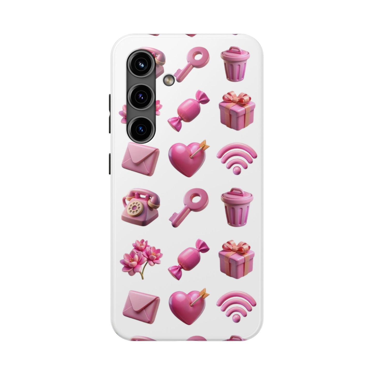 Cute and Colorful Tough Phone Case - Pink Emojis Design