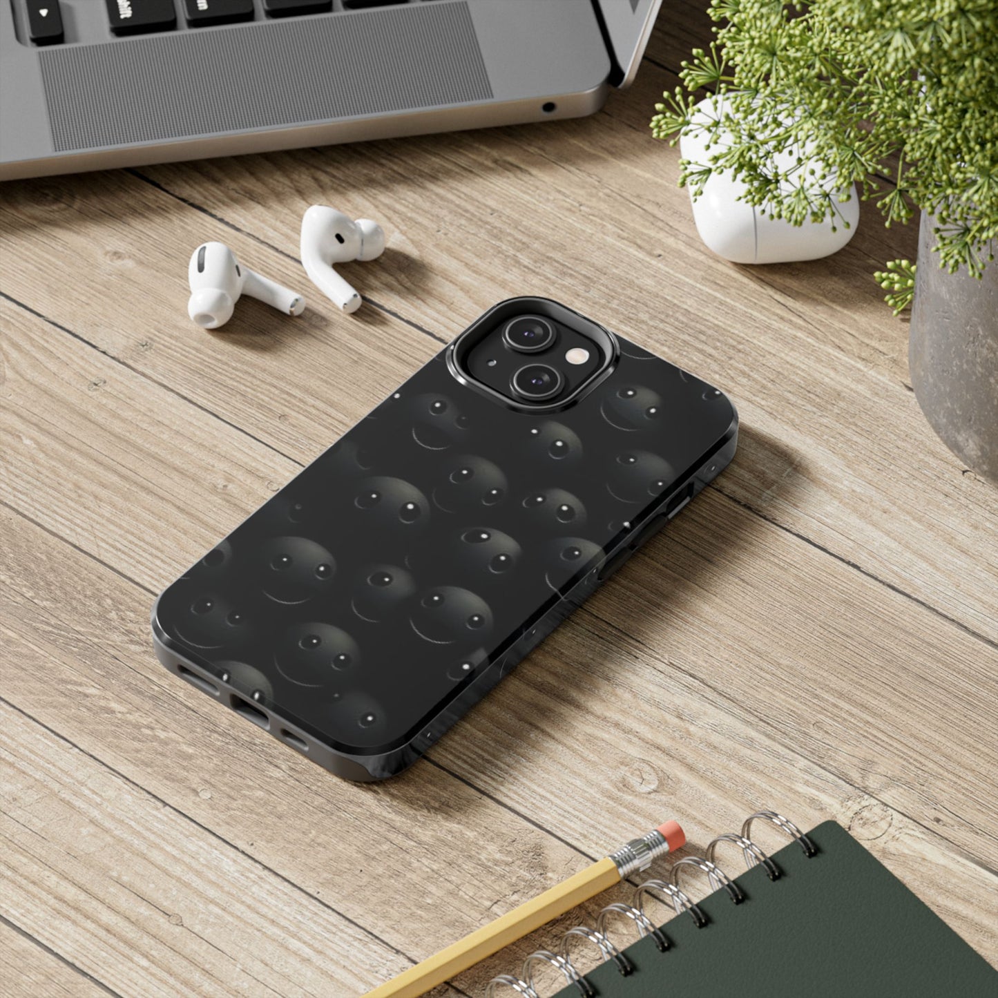 😊 Cute Smiley Face Black Tough Phone Case – Fun & Durable Protection for iPhone & Android