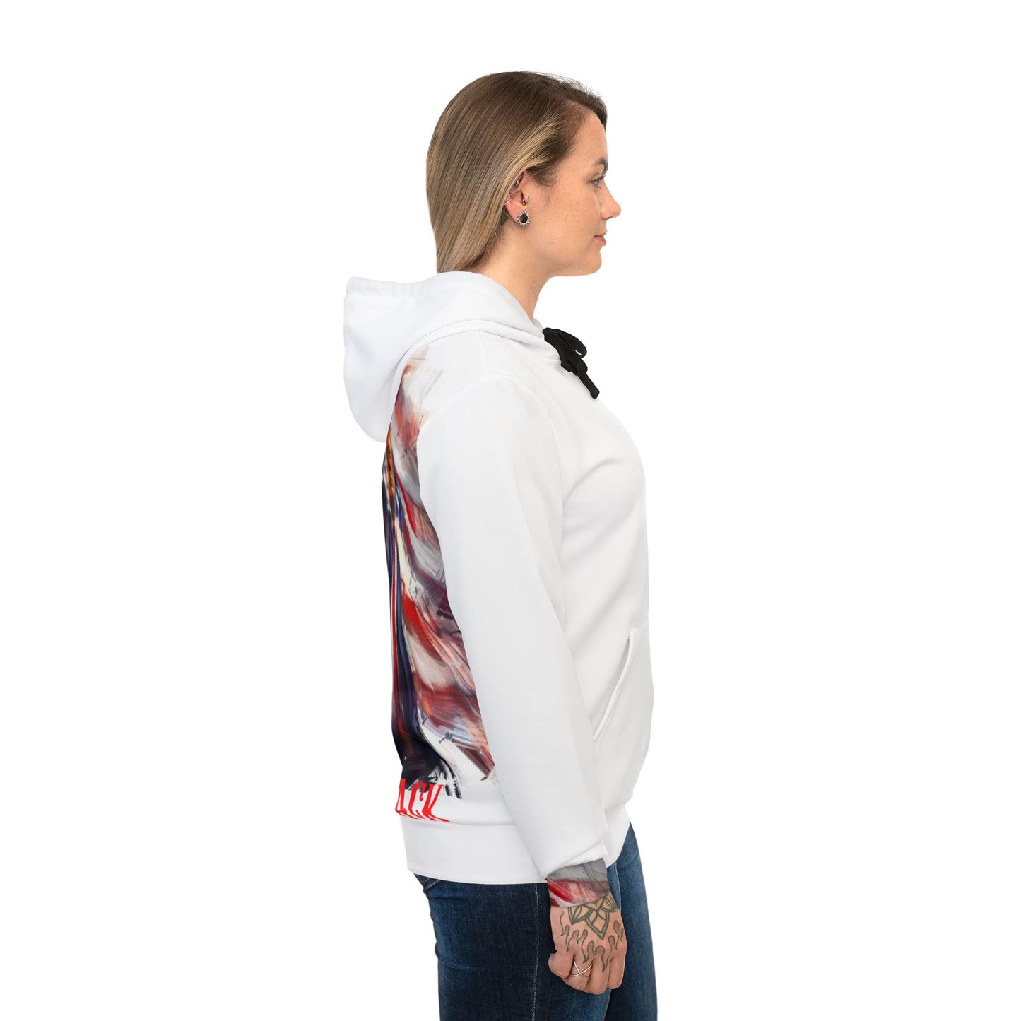 "American Pride White Hoodie – Bold American Flag and Trump Design | Perfect for Trump Supporters"