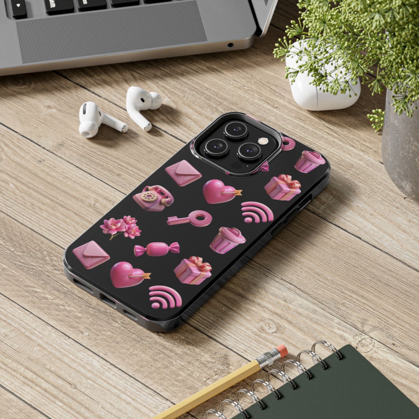 Cute and Colorful Tough Phone Case - Pink Emojis Design