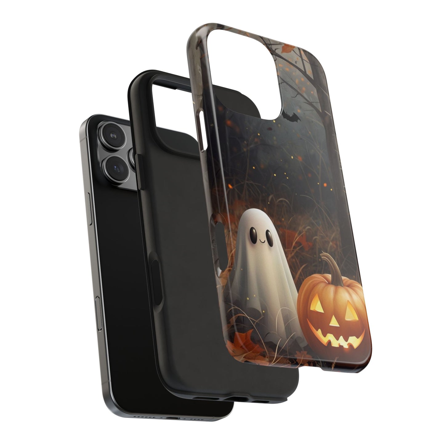 Spooky Halloween Phone Case - Tough Protective Cover with Ghost and Pumpkin Design
