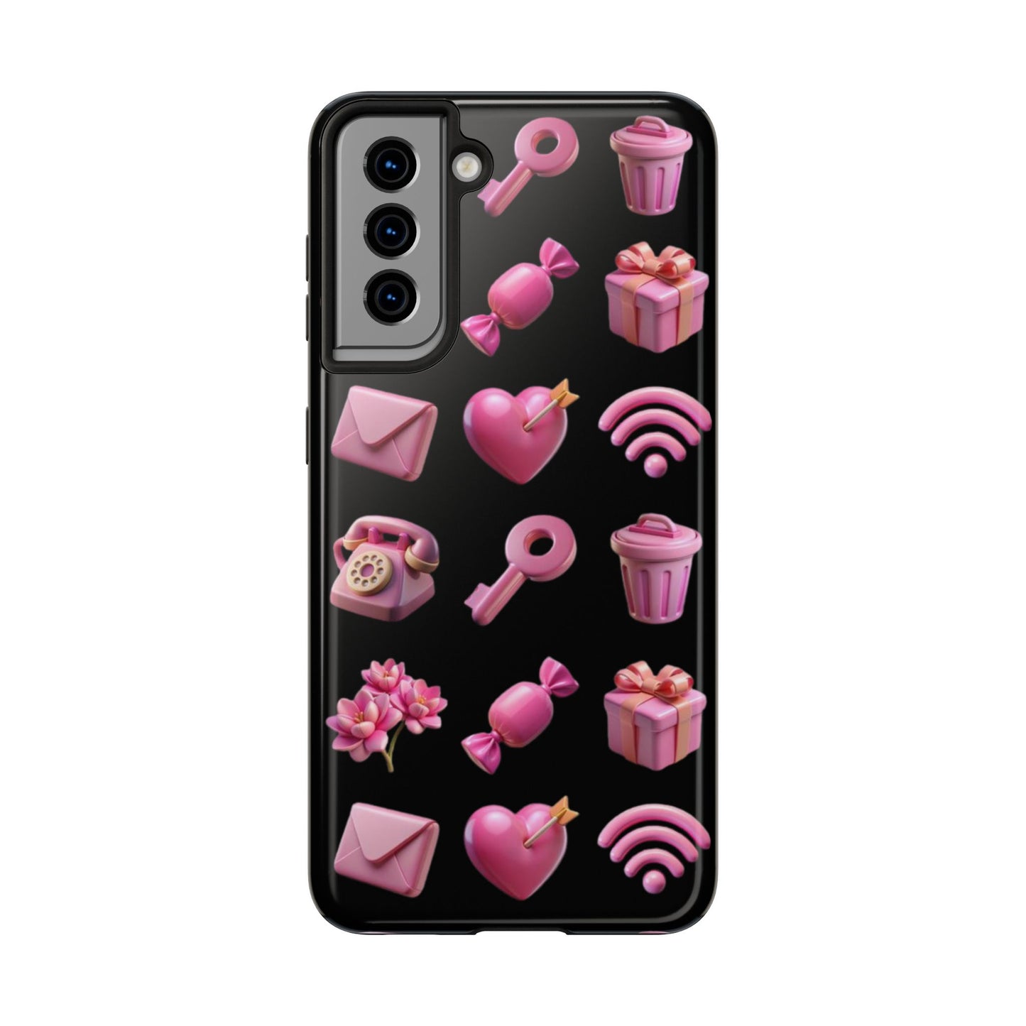 Cute and Colorful Tough Phone Case - Pink Emojis Design