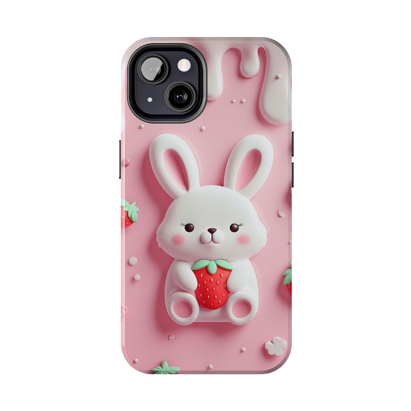 Cute Bunny Strawberry Tough Phone Case - Perfect for Kids & Spring Celebrations