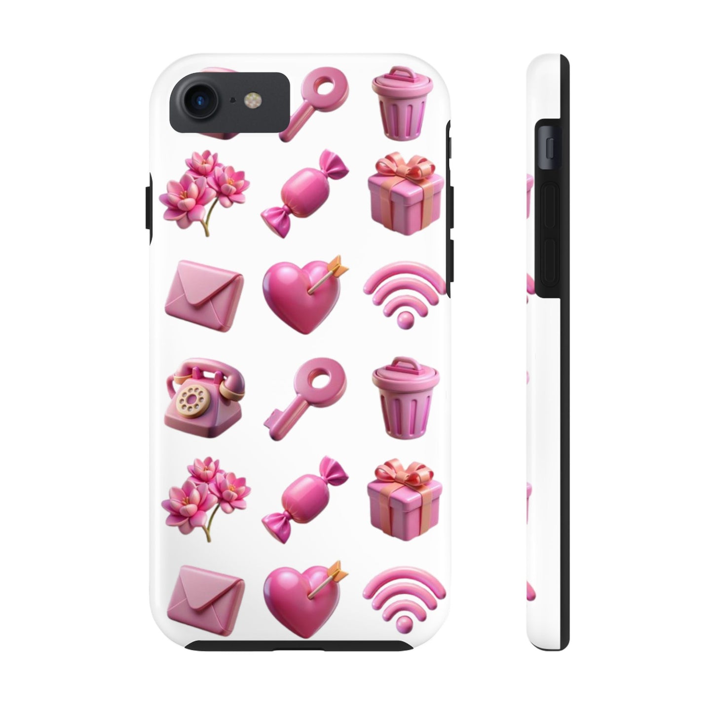 Cute and Colorful Tough Phone Case - Pink Emojis Design