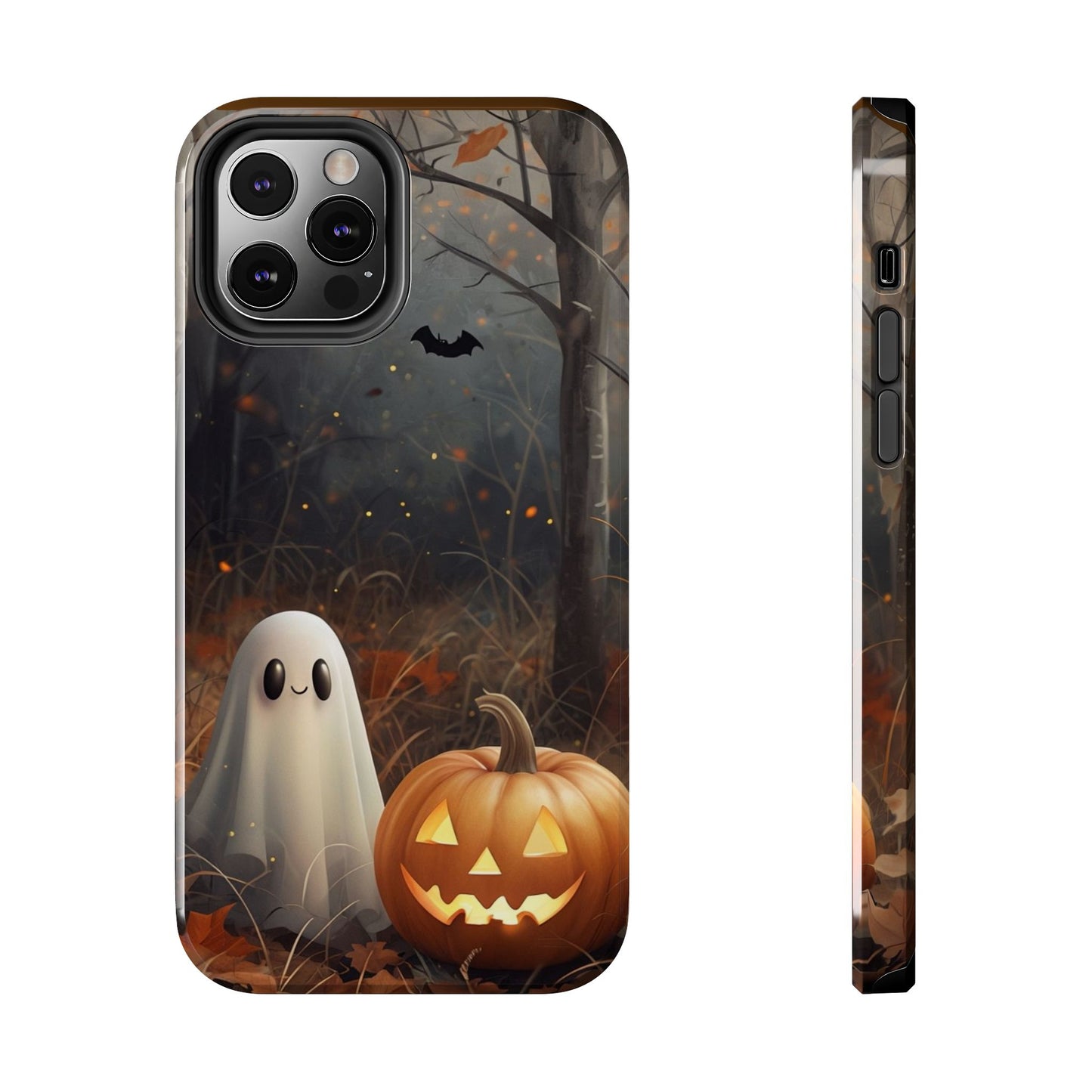 Spooky Halloween Phone Case - Tough Protective Cover with Ghost and Pumpkin Design