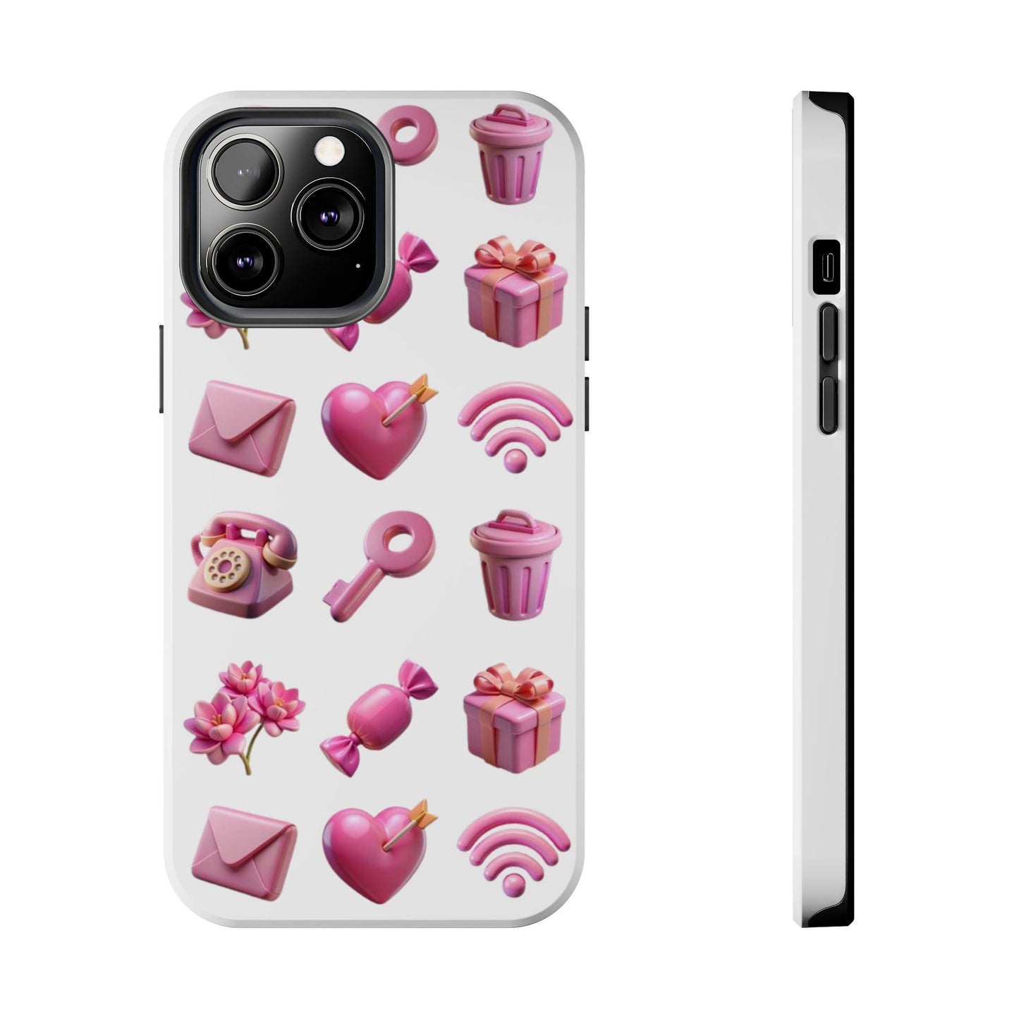 Cute and Colorful Tough Phone Case - Pink Emojis Design