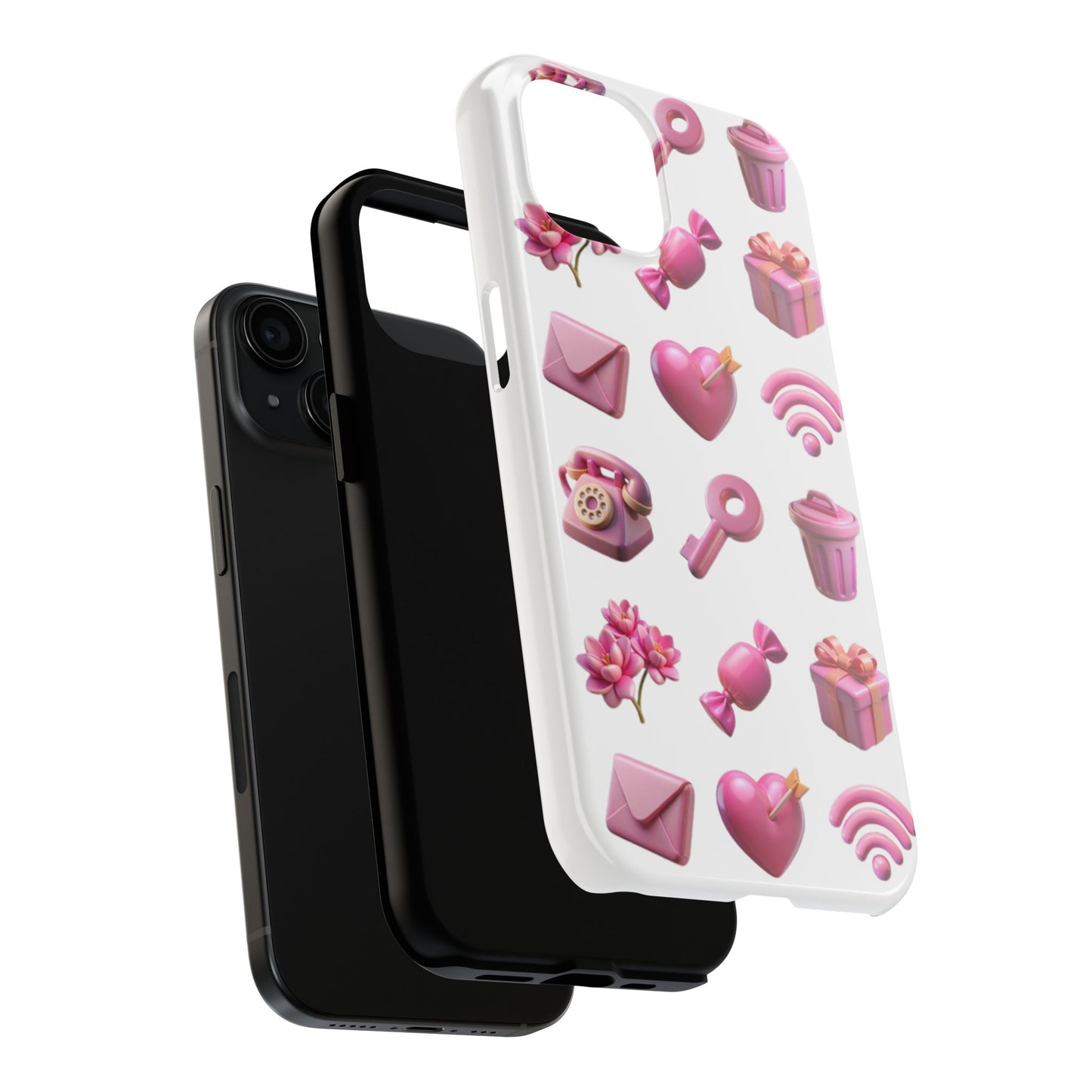 Cute and Colorful Tough Phone Case - Pink Emojis Design