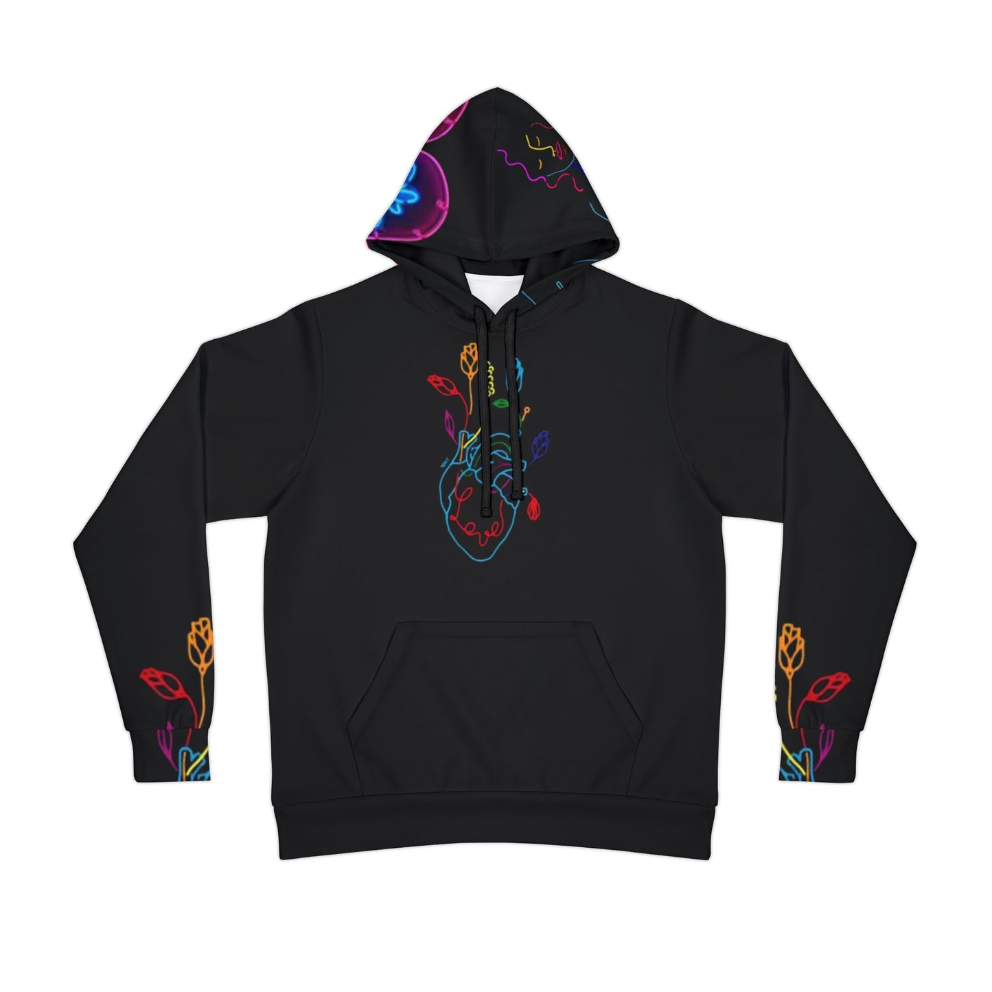 🌸 Vibrant Floral Black Hoodie – Bold Hand & Colorful Flower Design