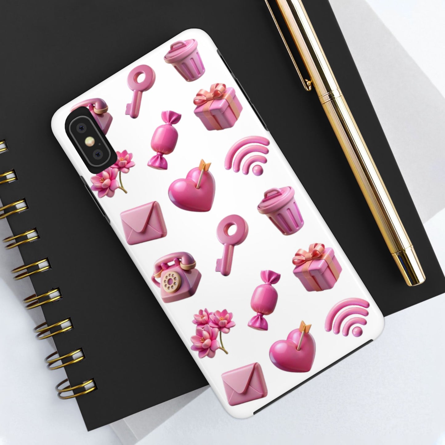 Cute and Colorful Tough Phone Case - Pink Emojis Design