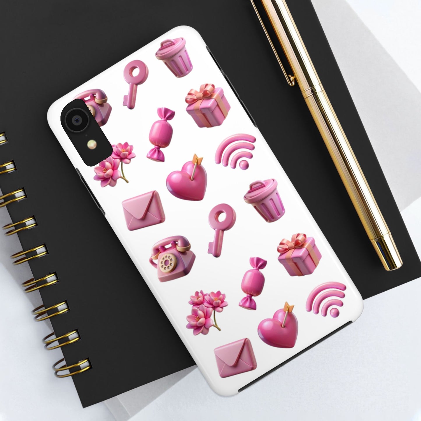 Cute and Colorful Tough Phone Case - Pink Emojis Design