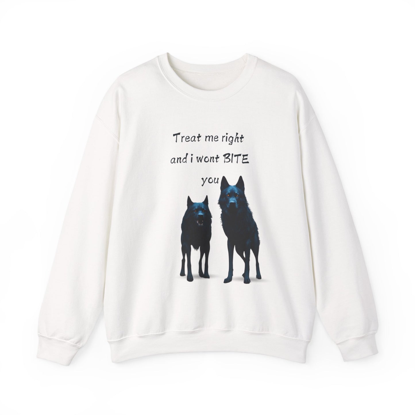 πΎ Funny Dog Lover Pink Sweatshirt β "Treat Me Right and I Won't Bite" Design for Dog Lovers & Pet Owners