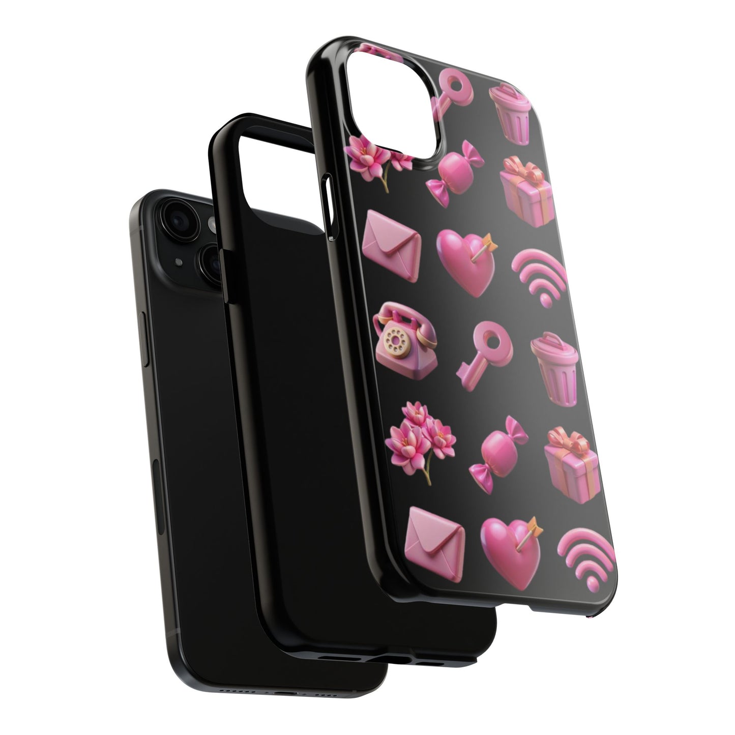 Cute and Colorful Tough Phone Case - Pink Emojis Design