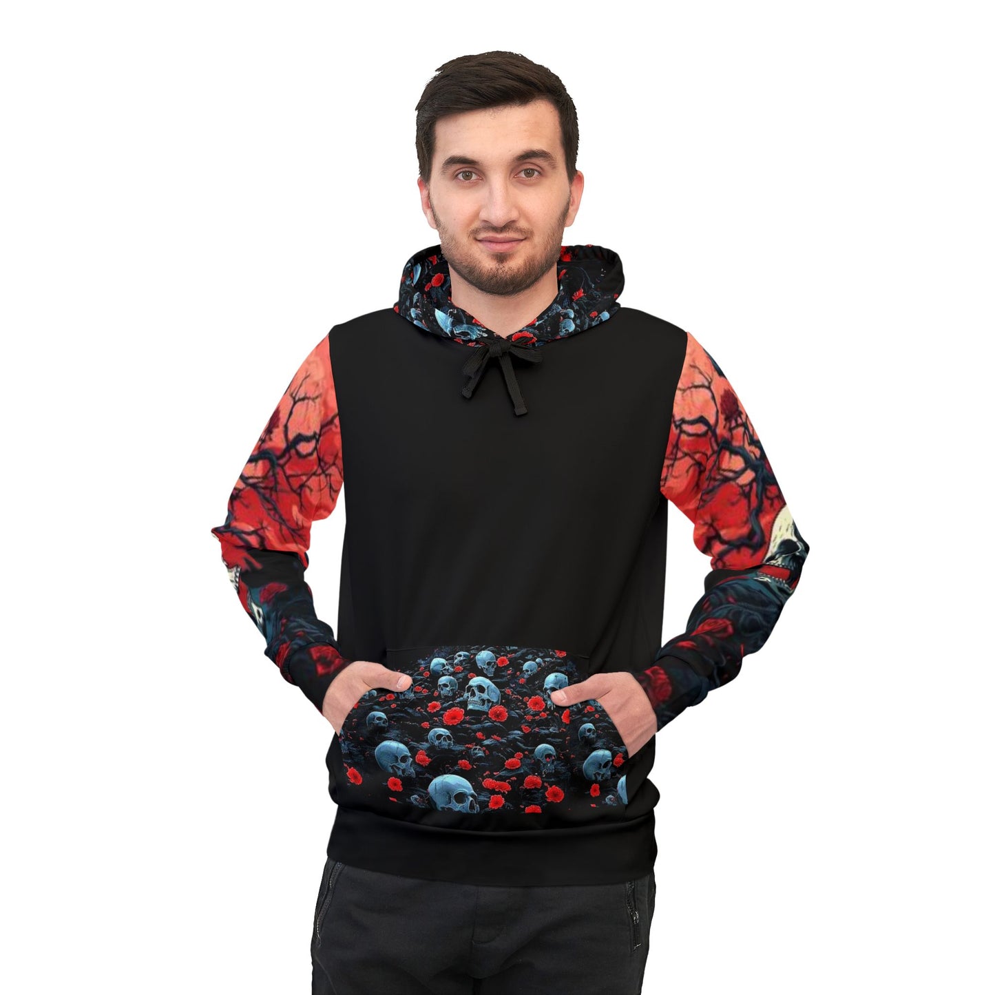 π Black Hoodie β Bold Blue Skulls Graphic Streetwear Sweatshirt