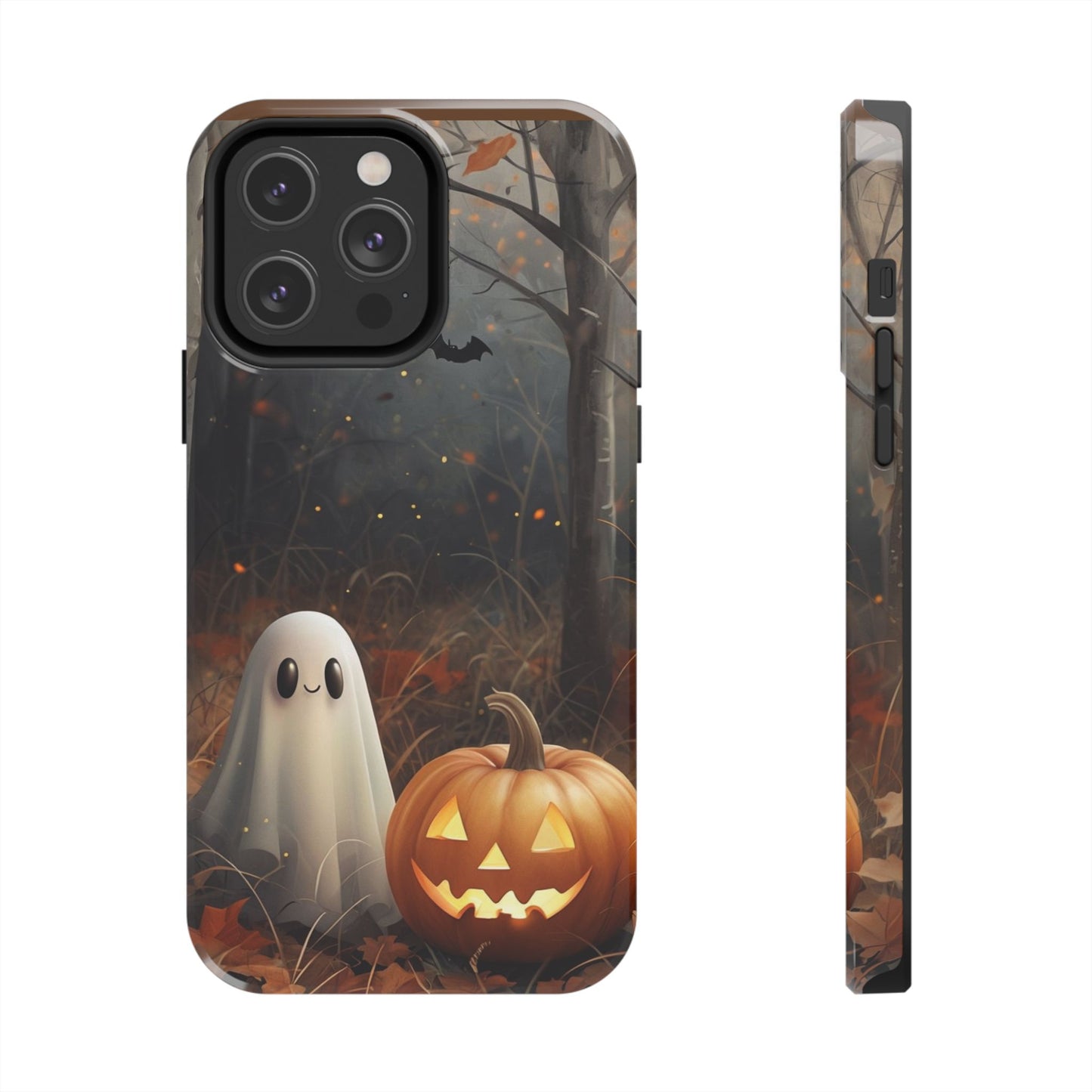 Spooky Halloween Phone Case - Tough Protective Cover with Ghost and Pumpkin Design