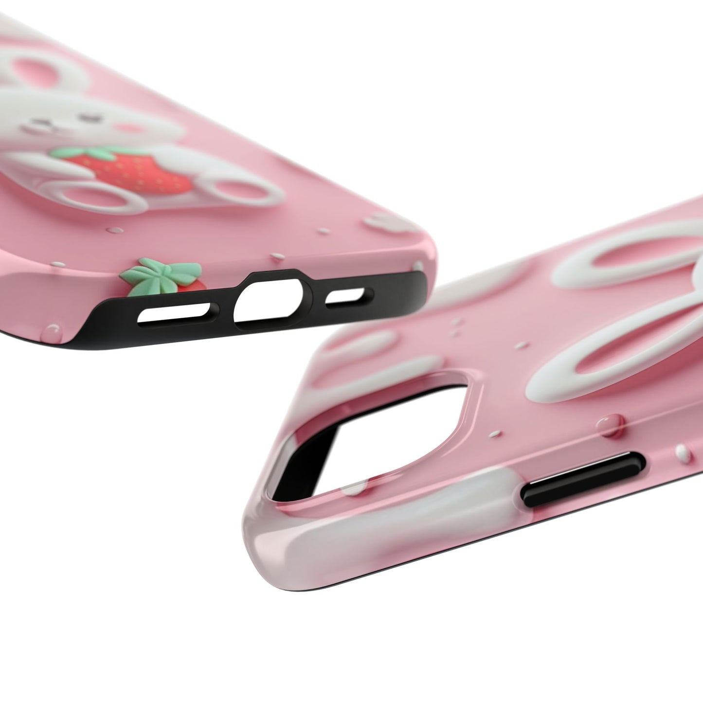 Cute Bunny Strawberry Tough Phone Case - Perfect for Kids & Spring Celebrations