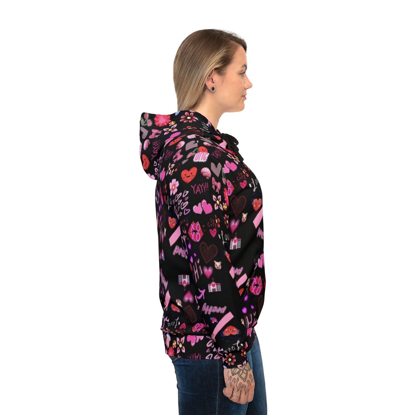 ❤️ Colorful Love Graphic Black Hoodie – Trendy Sportswear Sweatshirt for Men & Women