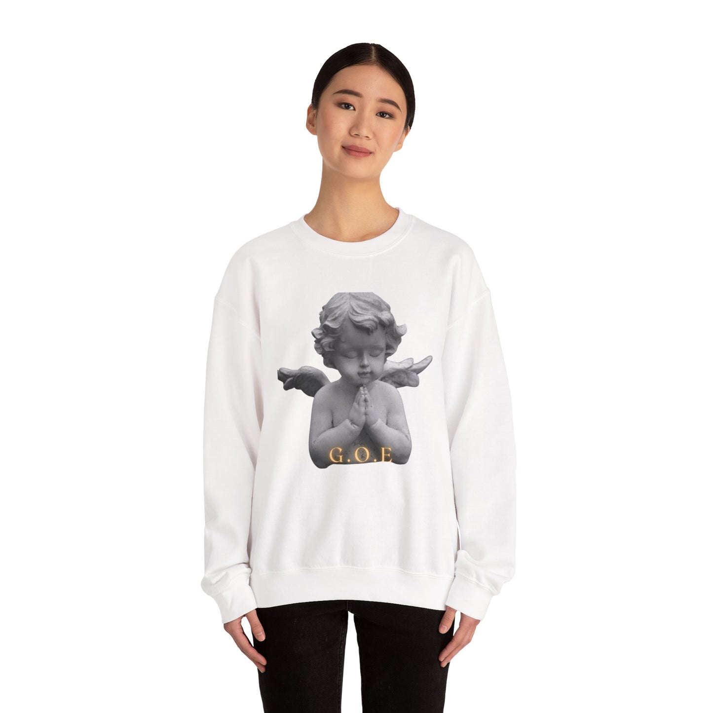 Pure Cloud Men & Women’s Sweater – "G.O.E Angel" (God Over Everything) Faith-Inspired Pullover