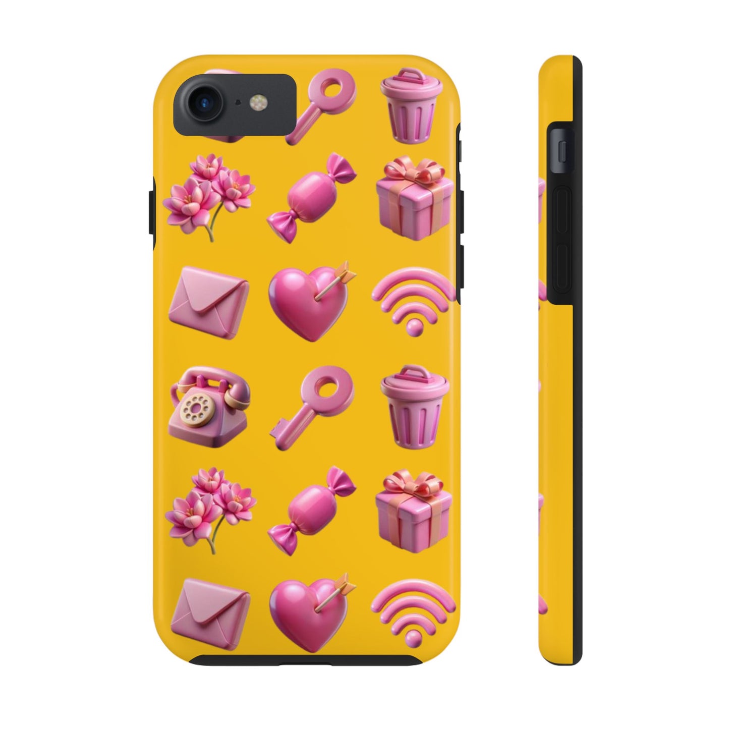 Cute and Colorful Tough Phone Case - Pink Emojis Design
