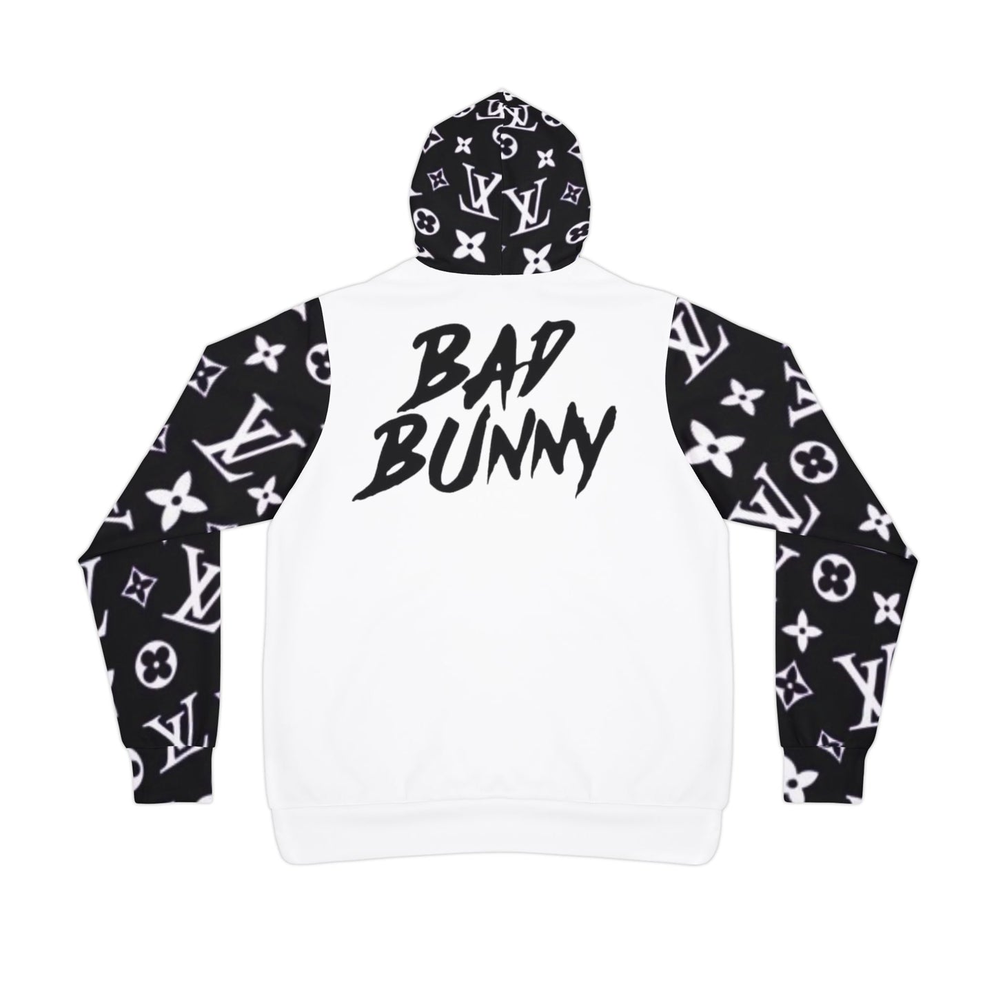 🎤 Bold Inspired White & Black Hoodie – Artist Badd Bunny Graphic Design for Music & Streetwear Fans
