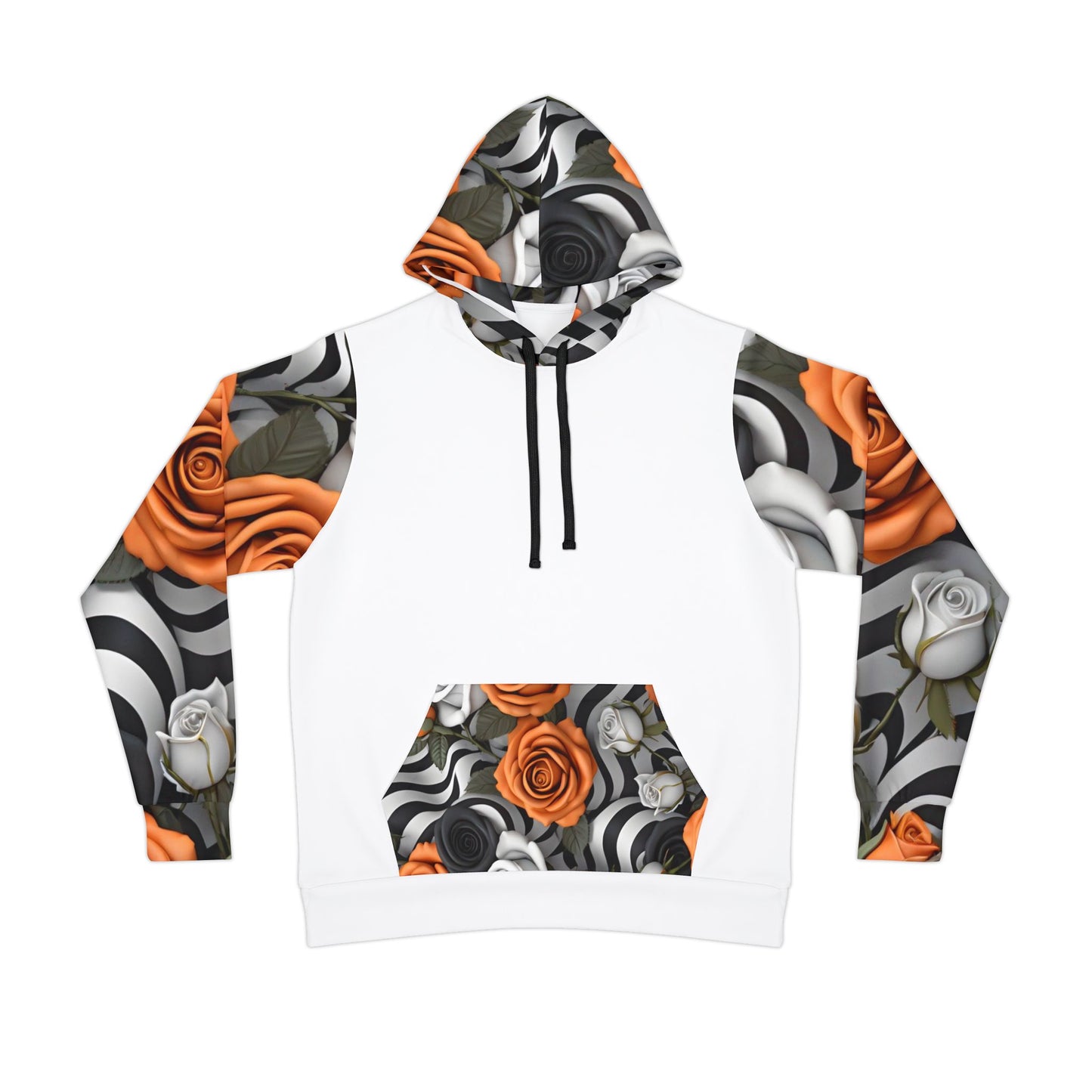 Floral White Hoodie - Stylish With Orange & Grey Rose Design