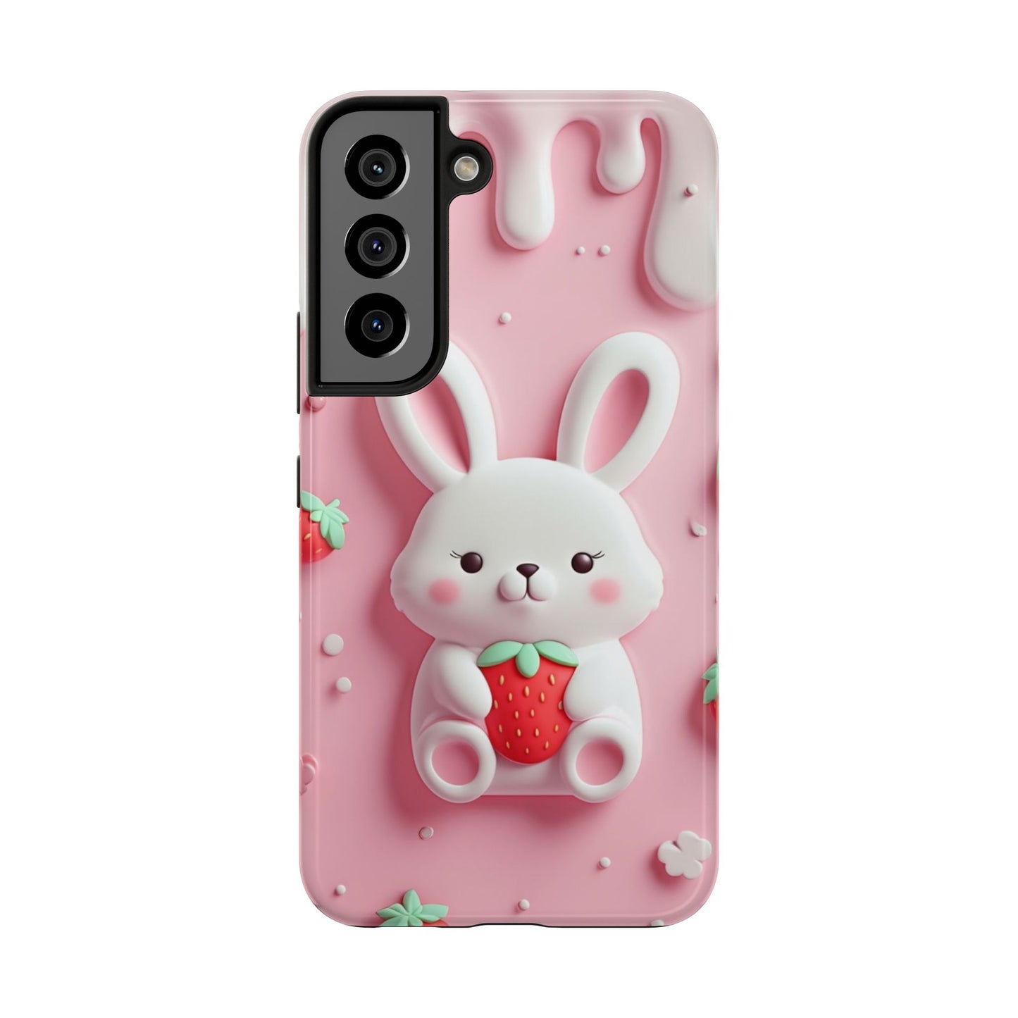 Cute Bunny Strawberry Tough Phone Case - Perfect for Kids & Spring Celebrations