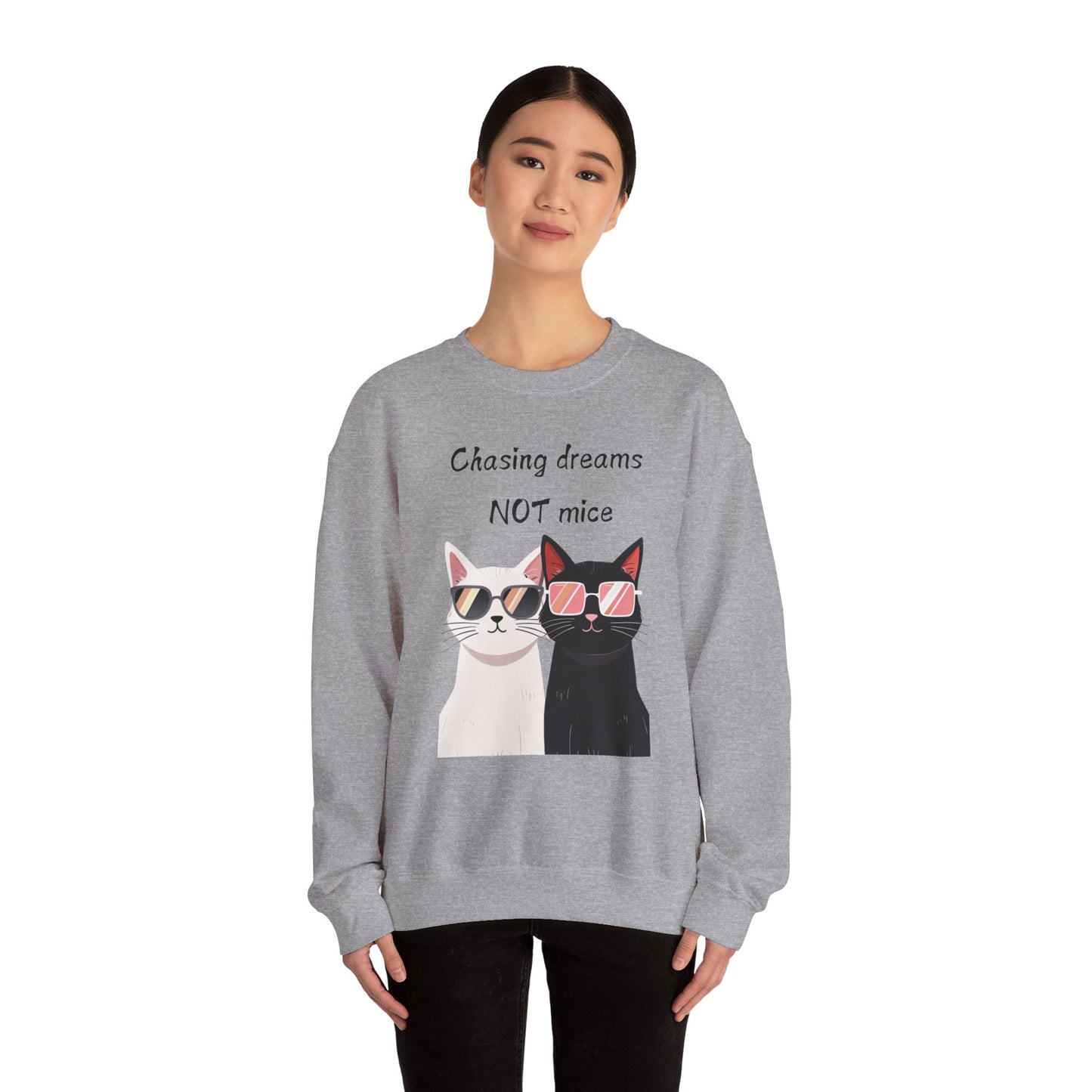 Dusty Lilac Chasing Dreams Cat-Lover Sweater for Men & Women – Whiskered Motivation Style