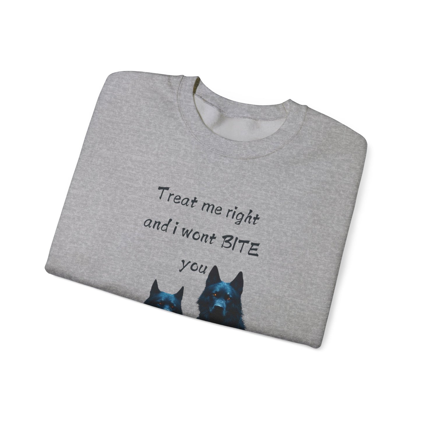πΎ Funny Dog Lover Pink Sweatshirt β "Treat Me Right and I Won't Bite" Design for Dog Lovers & Pet Owners