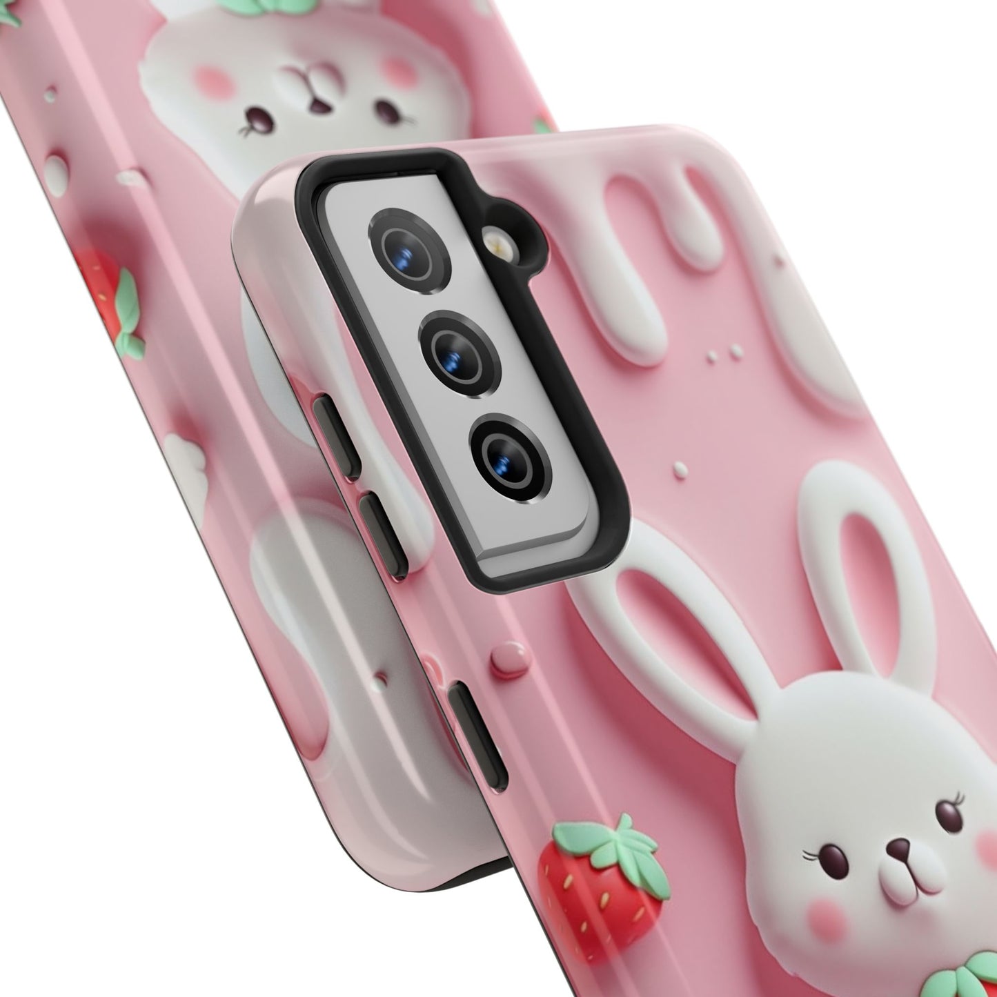 Cute Bunny Strawberry Tough Phone Case - Perfect for Kids & Spring Celebrations
