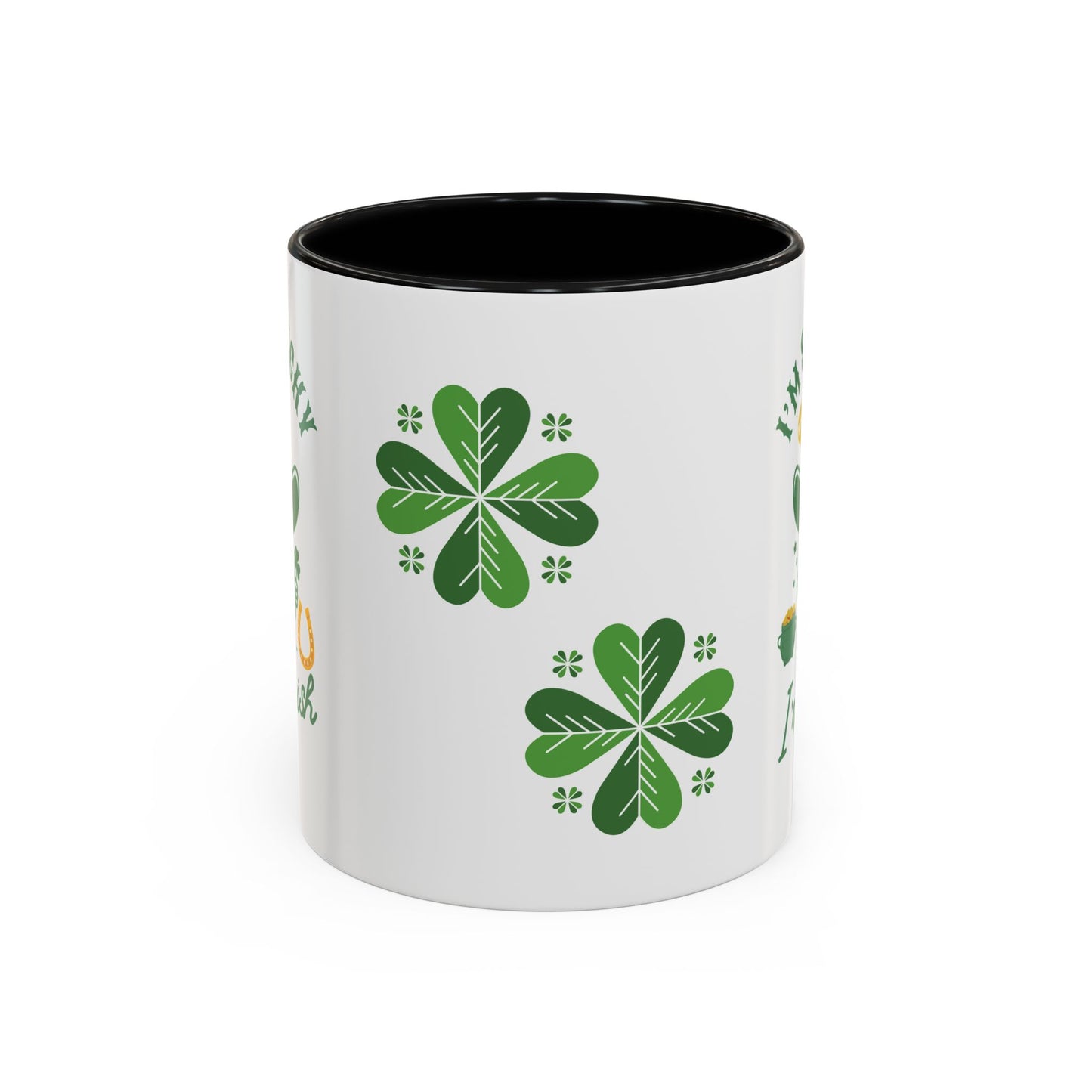 "Funny St. Patrick's Day Coffee Mug – 'I'm So Lucky I'm Irish' with Cowboy, Pot of Gold & Horseshoe Design"