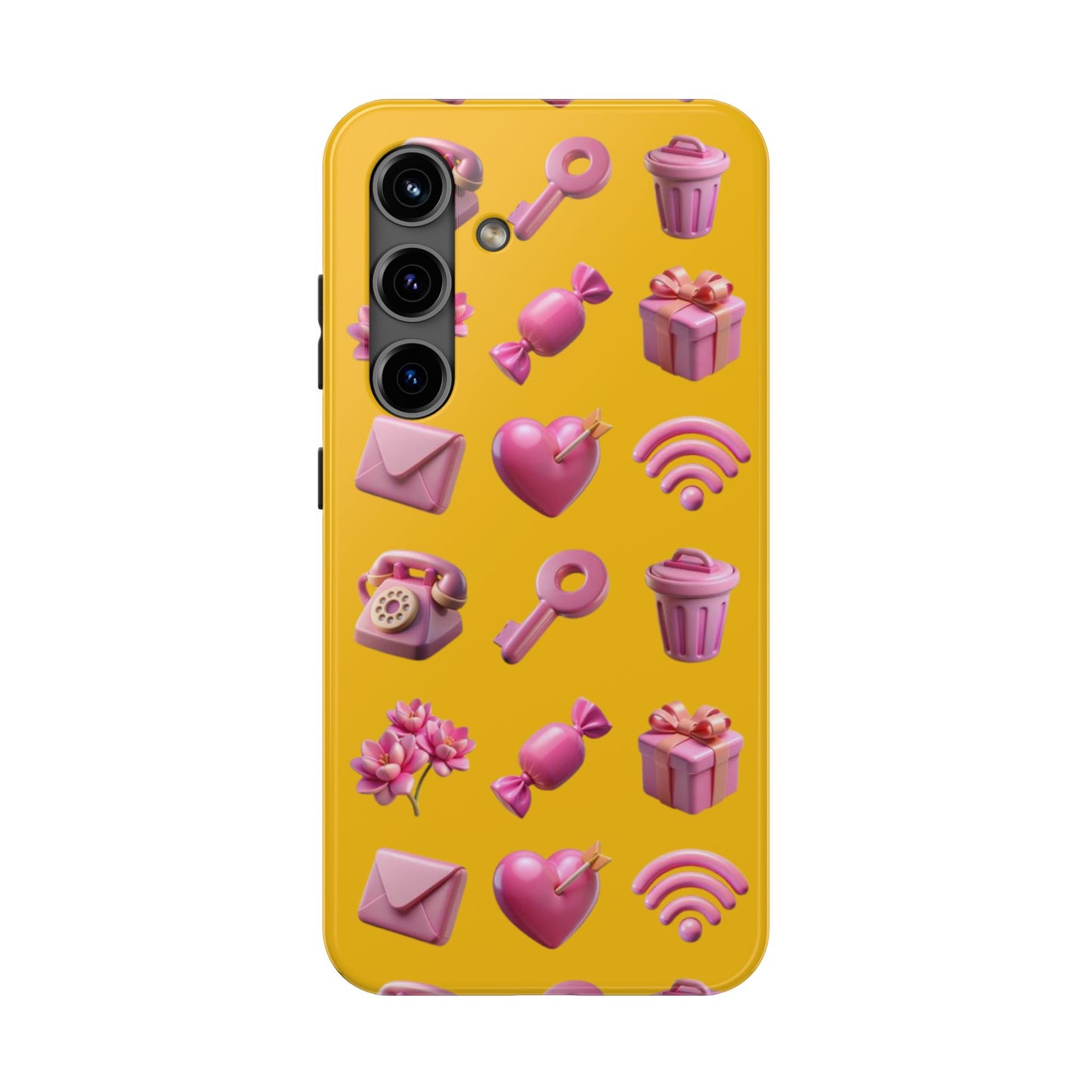 Cute and Colorful Tough Phone Case - Pink Emojis Design