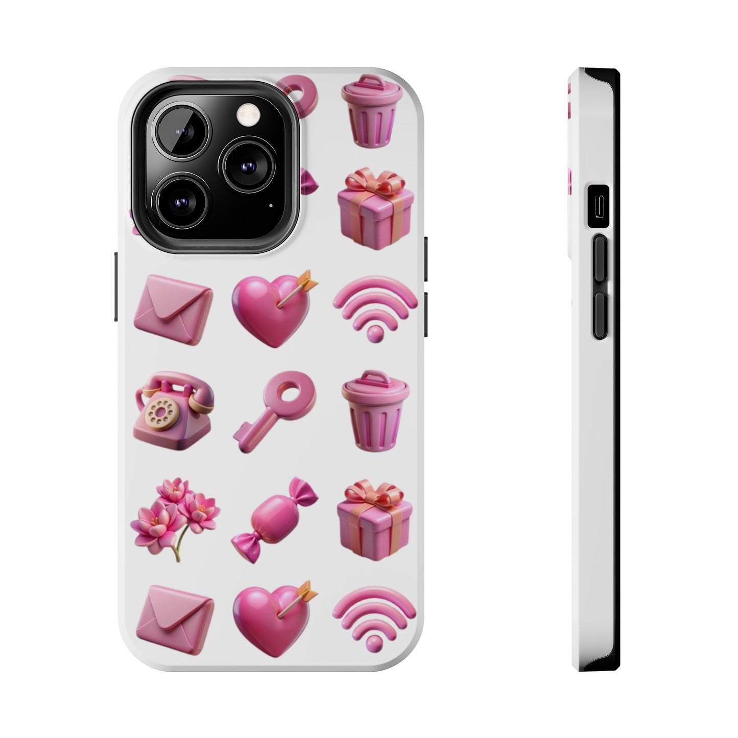 Cute and Colorful Tough Phone Case - Pink Emojis Design