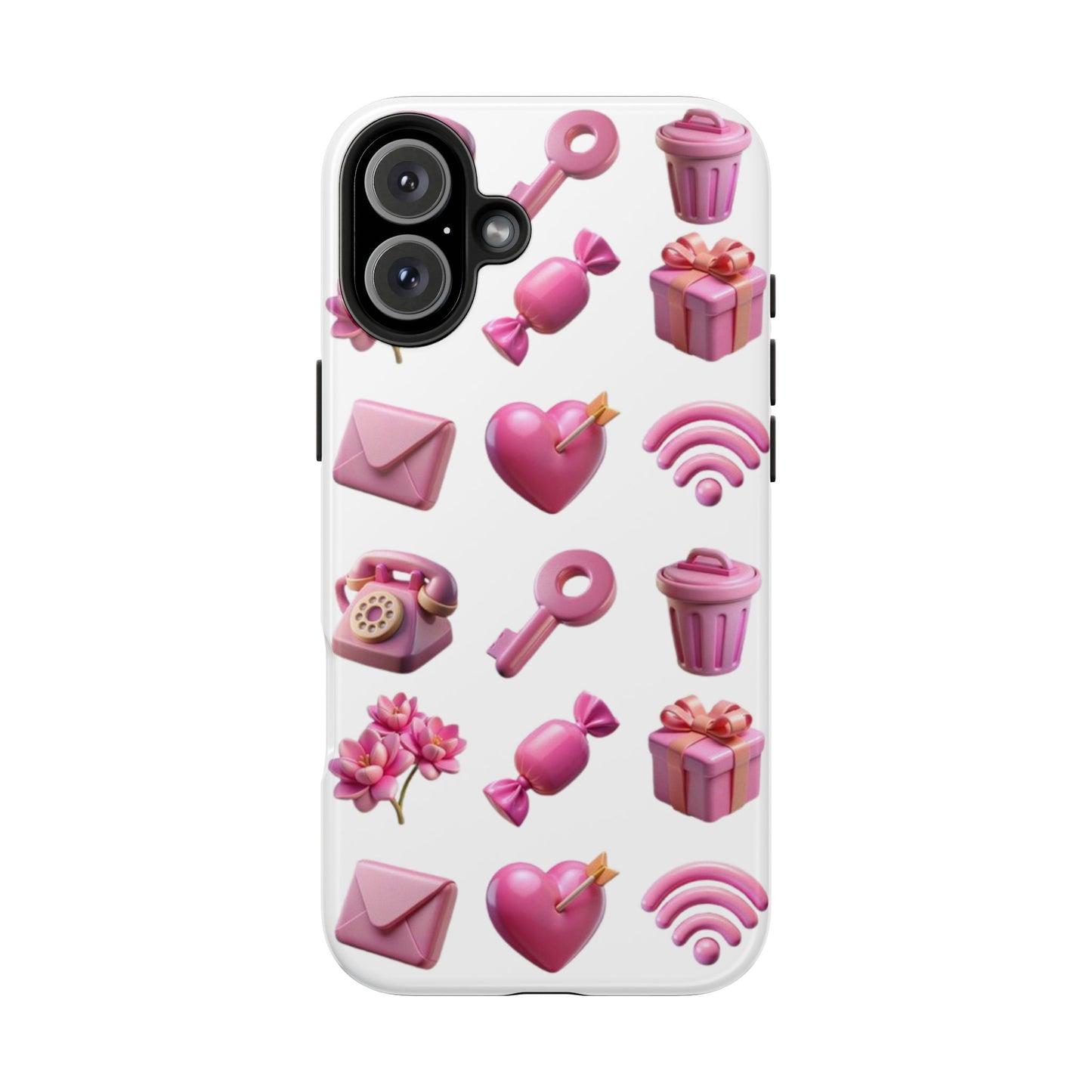 Cute and Colorful Tough Phone Case - Pink Emojis Design