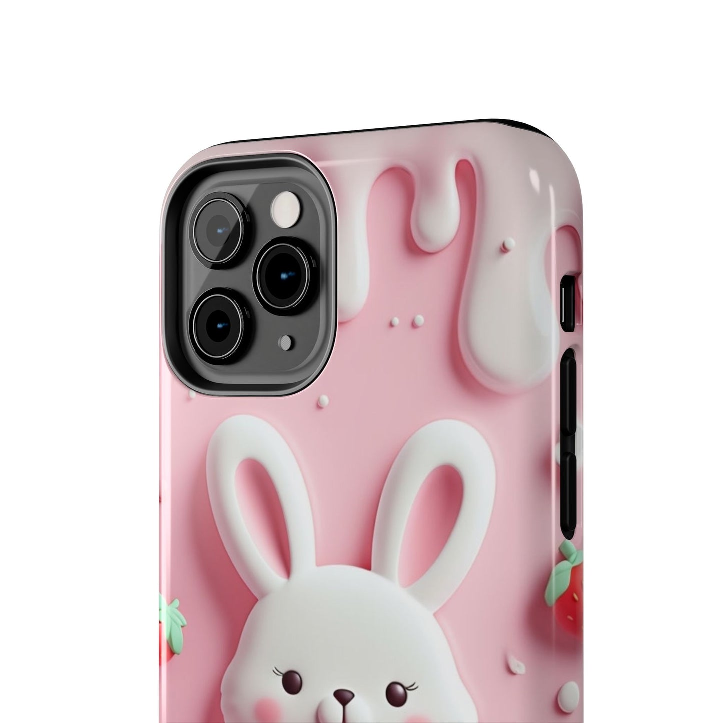 Cute Bunny Strawberry Tough Phone Case - Perfect for Kids & Spring Celebrations