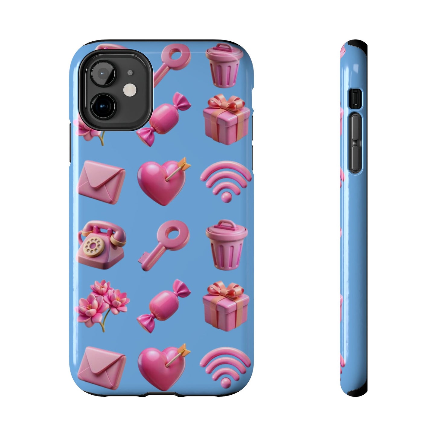 Cute and Colorful Tough Phone Case - Pink Emojis Design