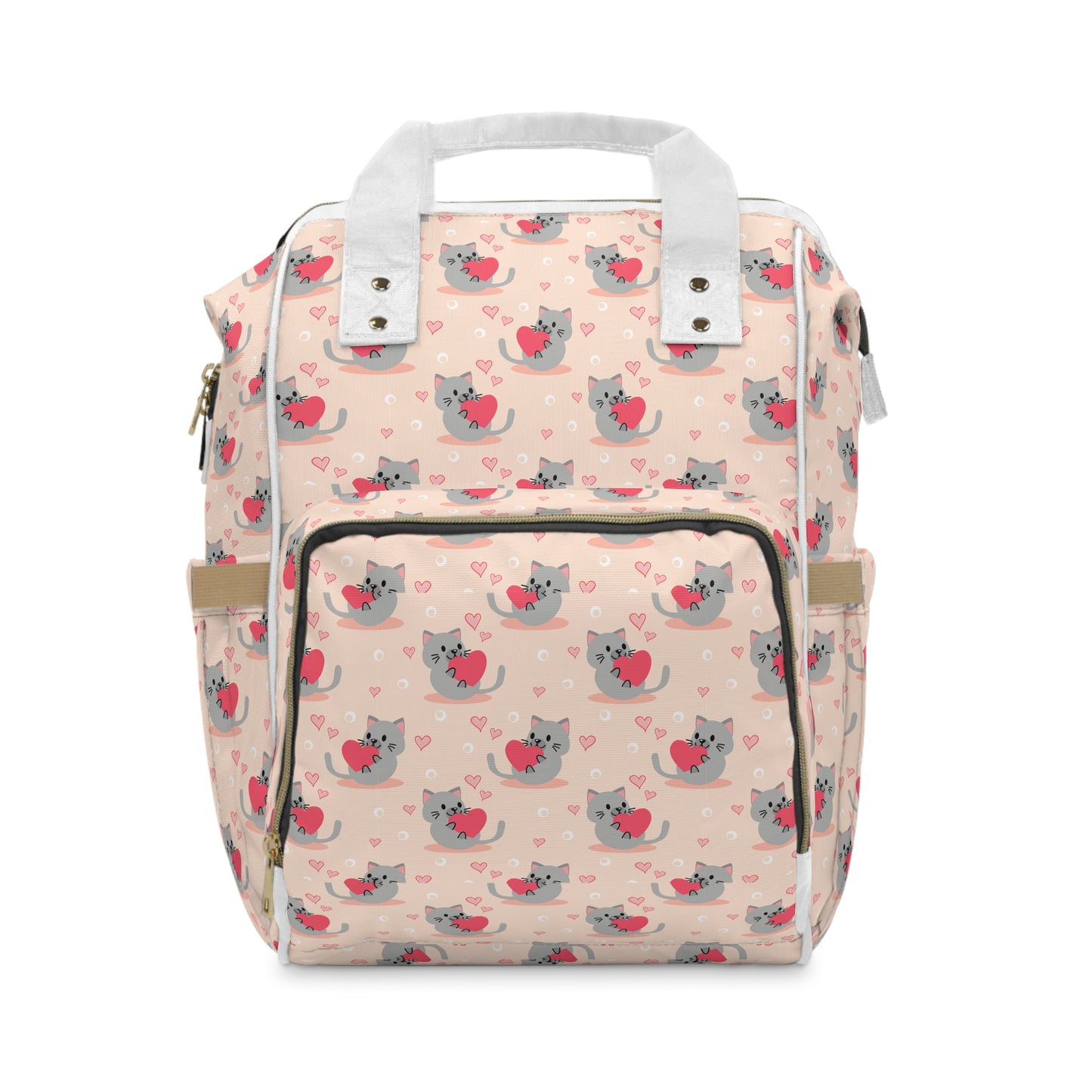 Multifunctional Diaper Backpack - Kittens Hugging Hearts | Stylish & Practical Baby Bag πΎπ