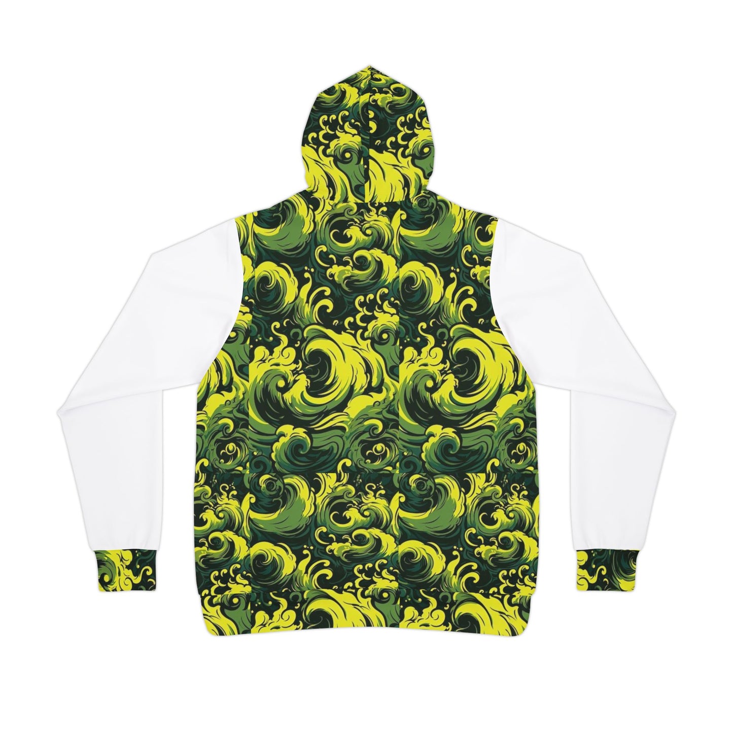 🔥 Men’s White Hoodie with Green & Yellow Pattern – Bold & Stylish Streetwear