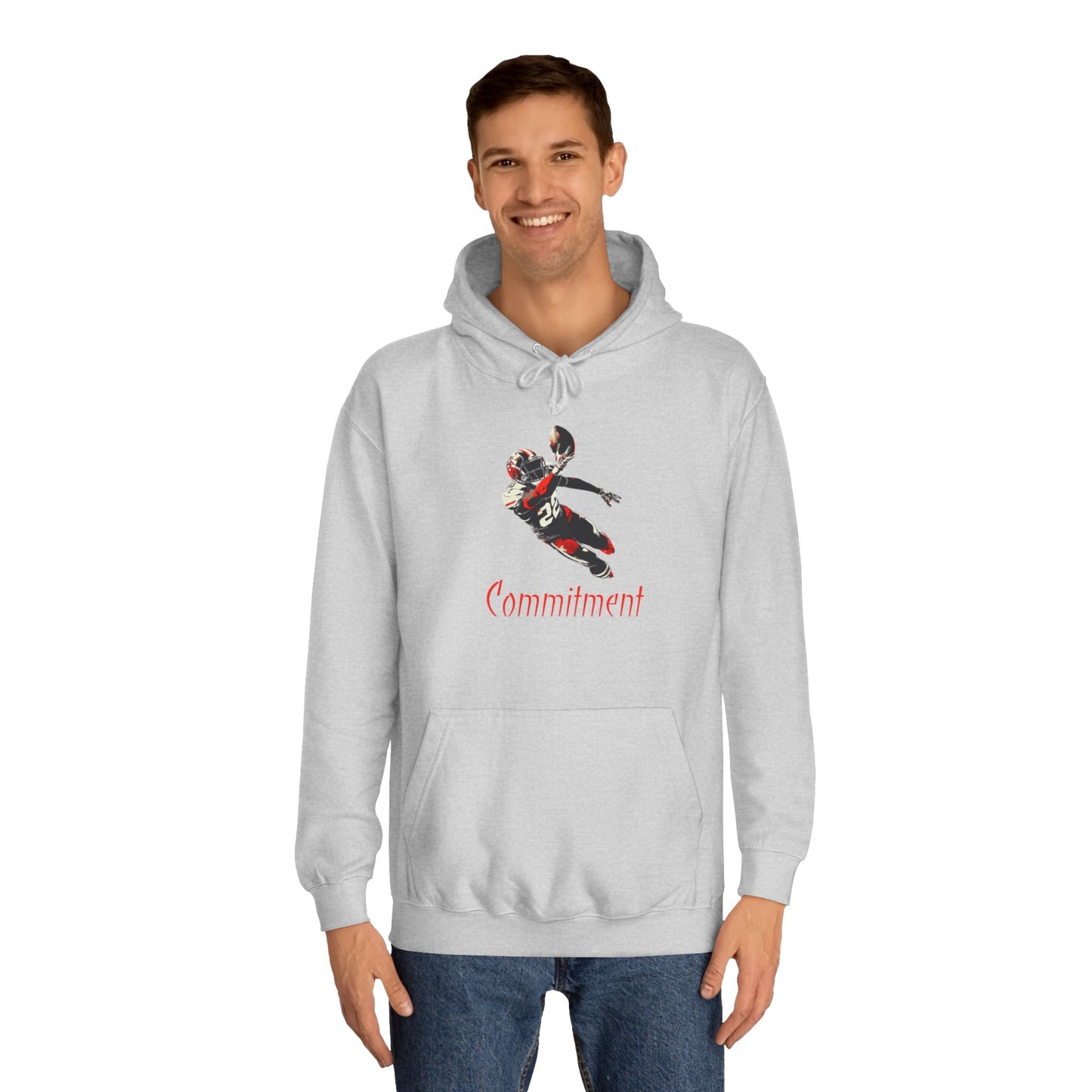 Steel Grey Men’s Game Day Football Hoodie – Commitment Athletic Sweatshirt with Drawstrings & Kangaroo Pocket
