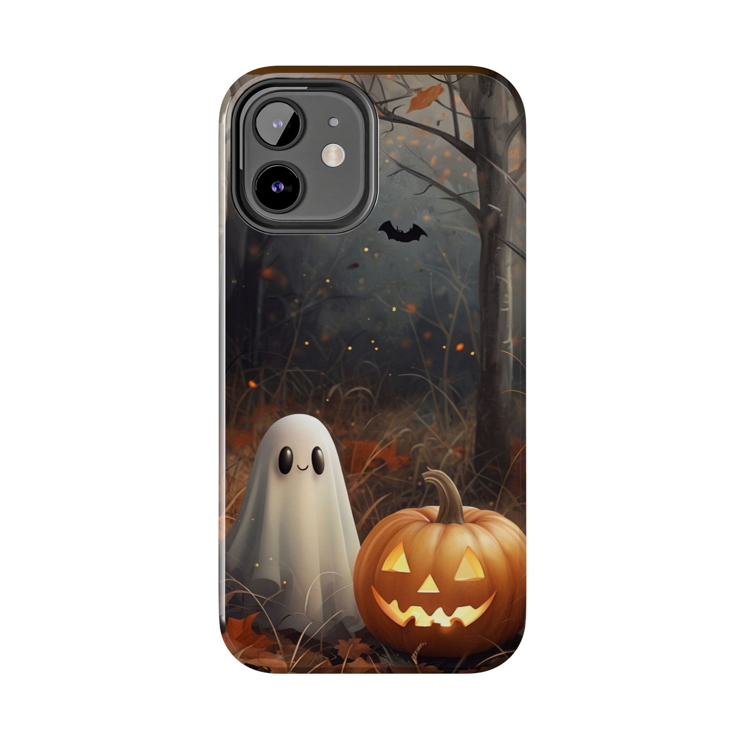 Spooky Halloween Phone Case - Tough Protective Cover with Ghost and Pumpkin Design