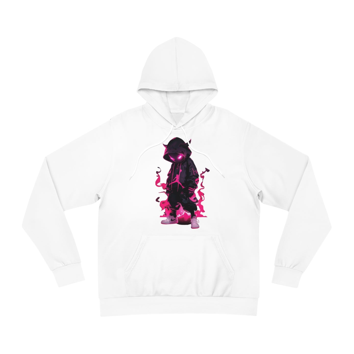 Arctic Frost White Hoodie for Men & Women – Silent Flame Figure with Pink Fire Streetwear