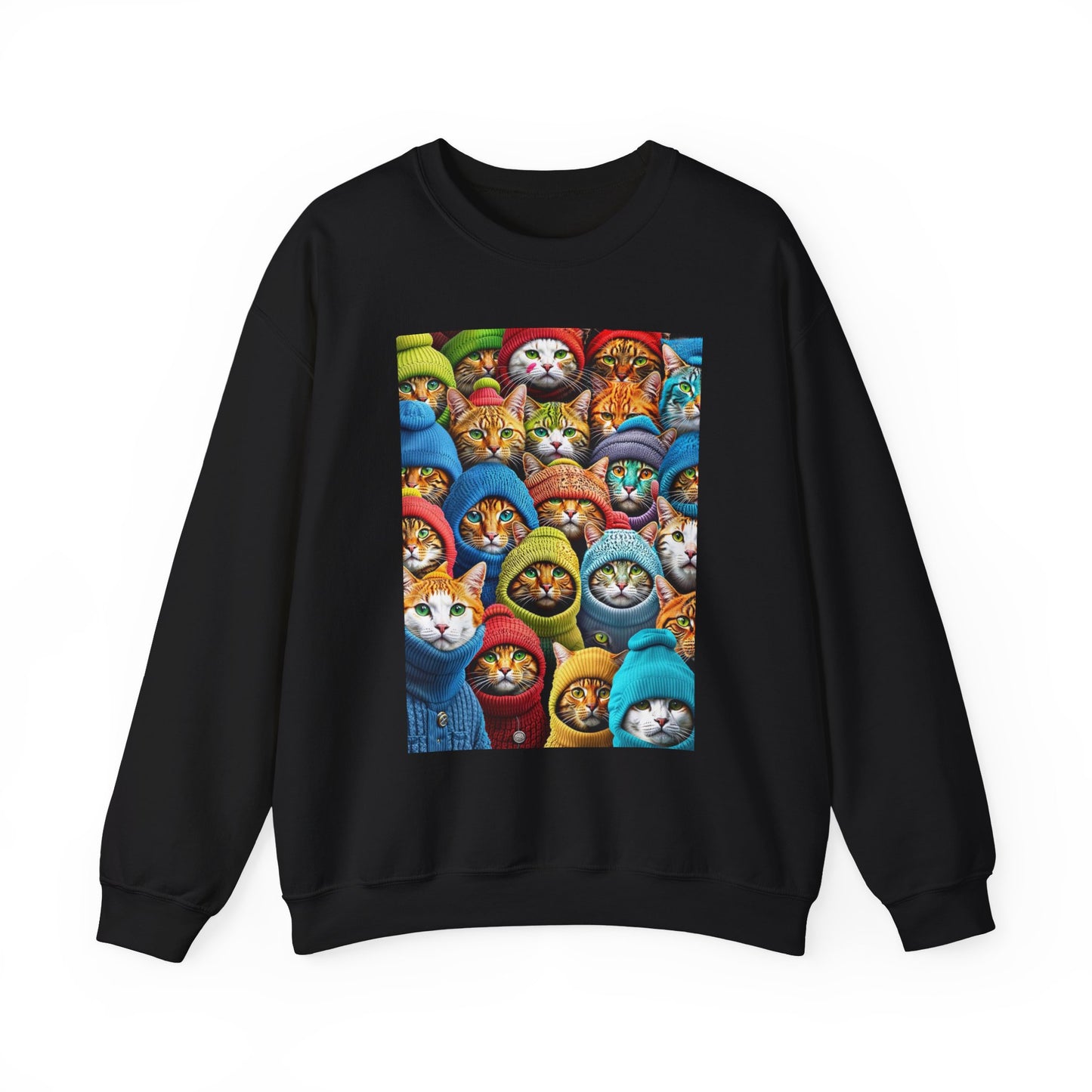 "Cozy Cat Crewneck Sweatshirt – Soft & Stylish Pullover with Colorful Cat Faces Design"