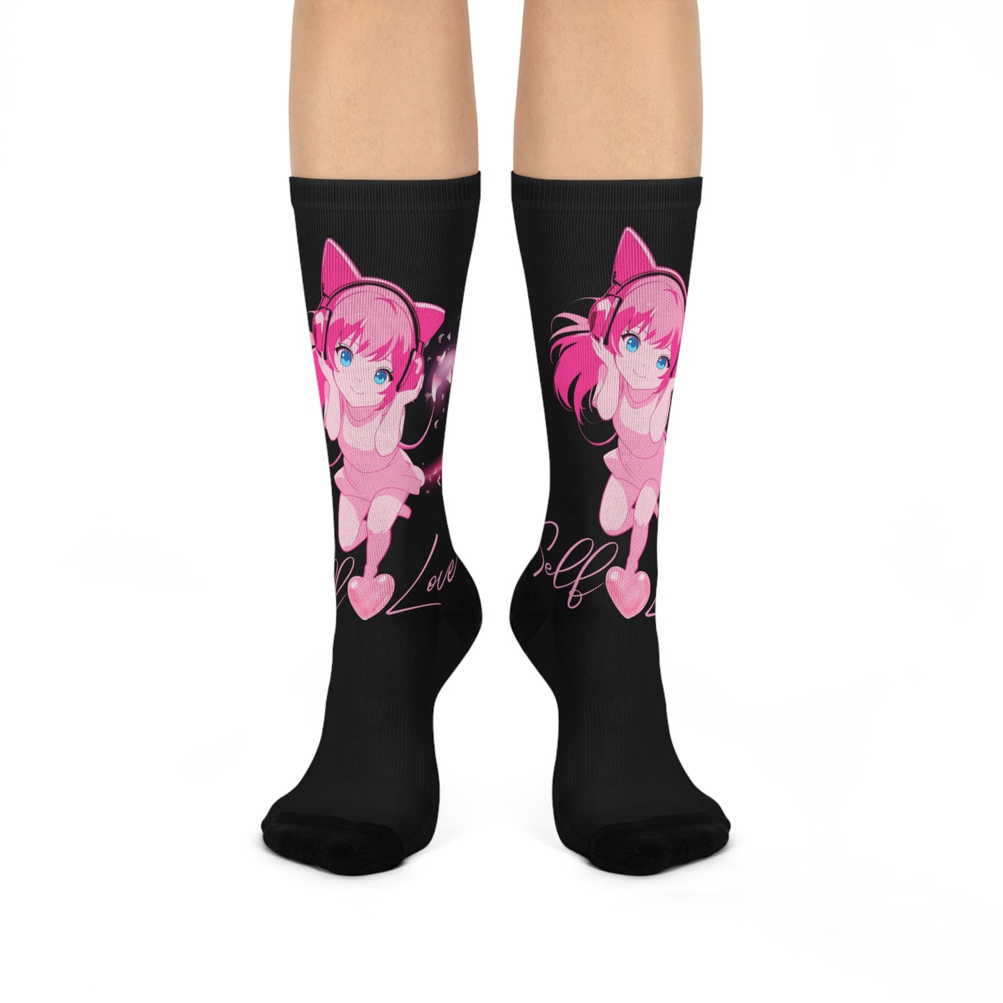 Socks- Cute Pink Anime Love Crew | Stylish Graphic Socks for Girls