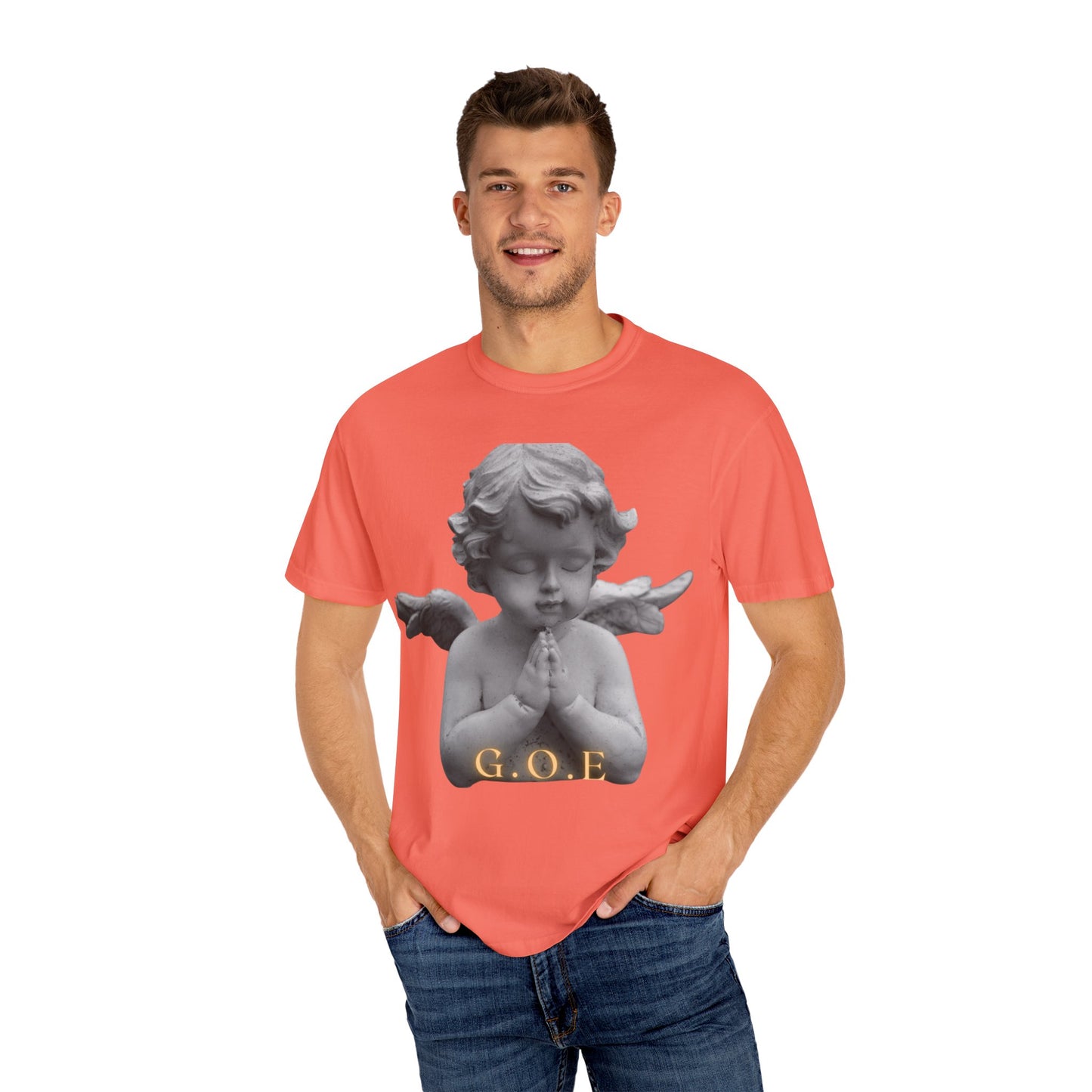 Heavenly White Men & Women T-Shirt – "G.O.E Angel" (God Over Everything) Faith-Inspired Tee